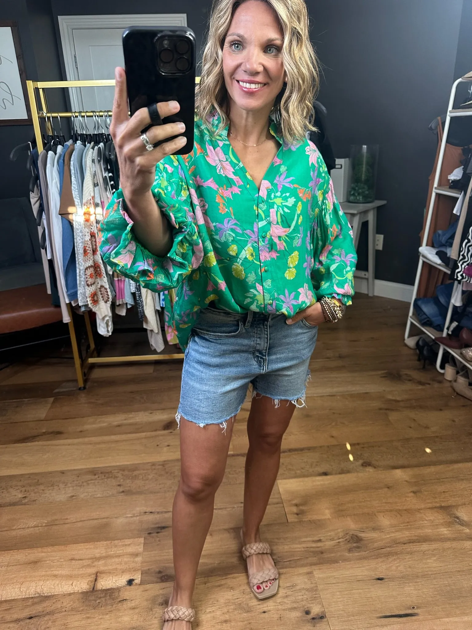 See Things Through Floral Button-Down Top - Green