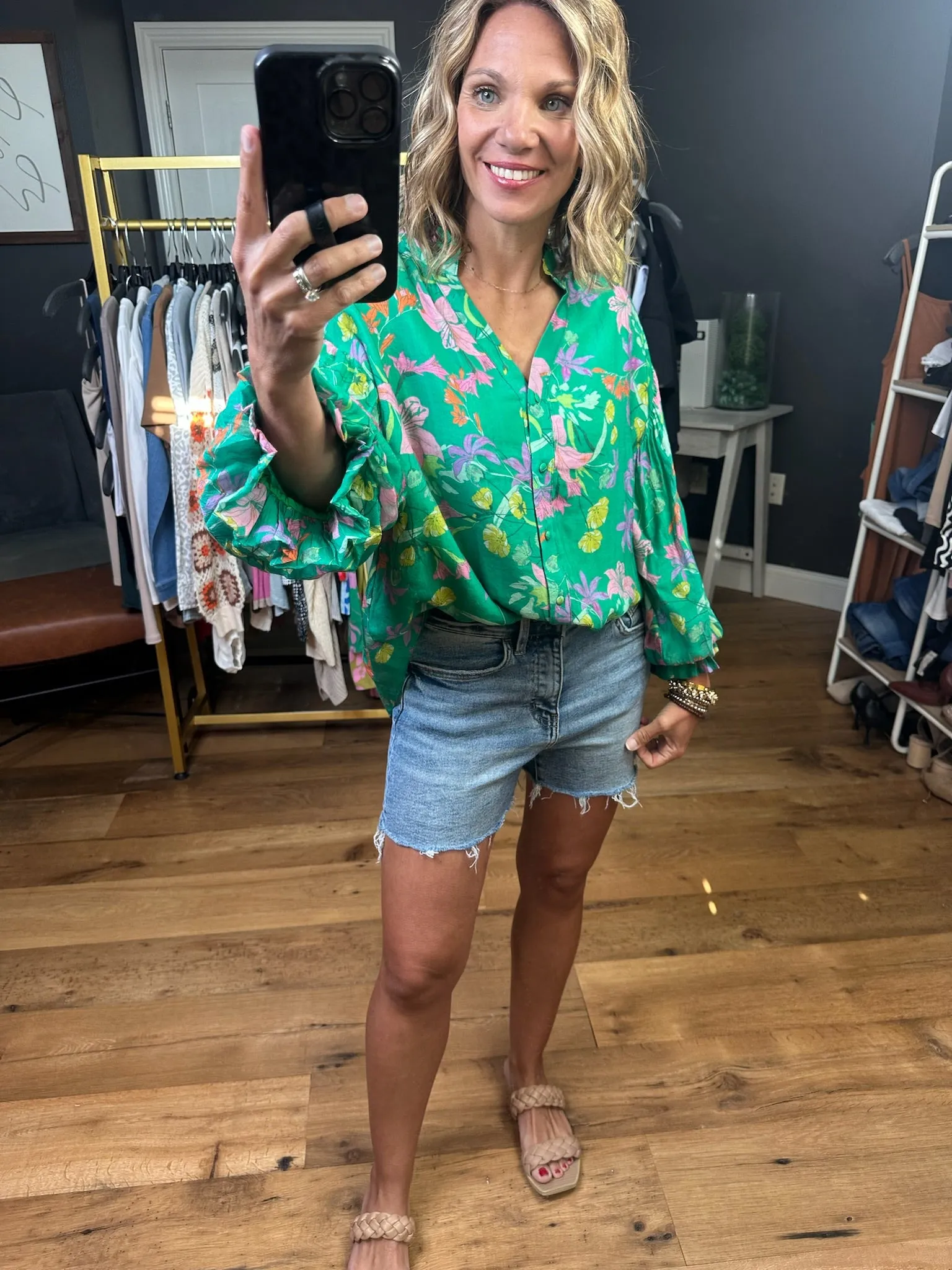 See Things Through Floral Button-Down Top - Green