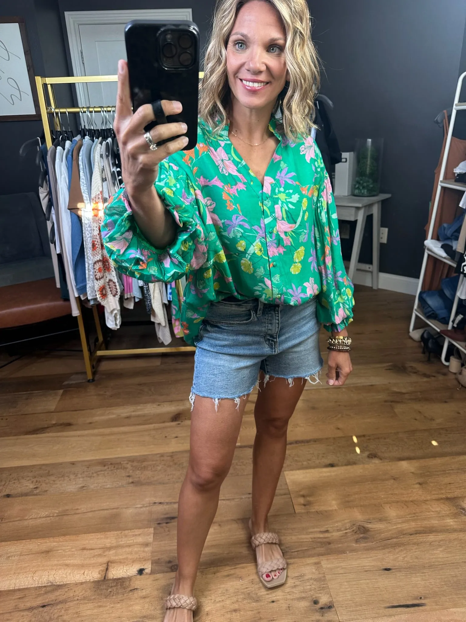 See Things Through Floral Button-Down Top - Green