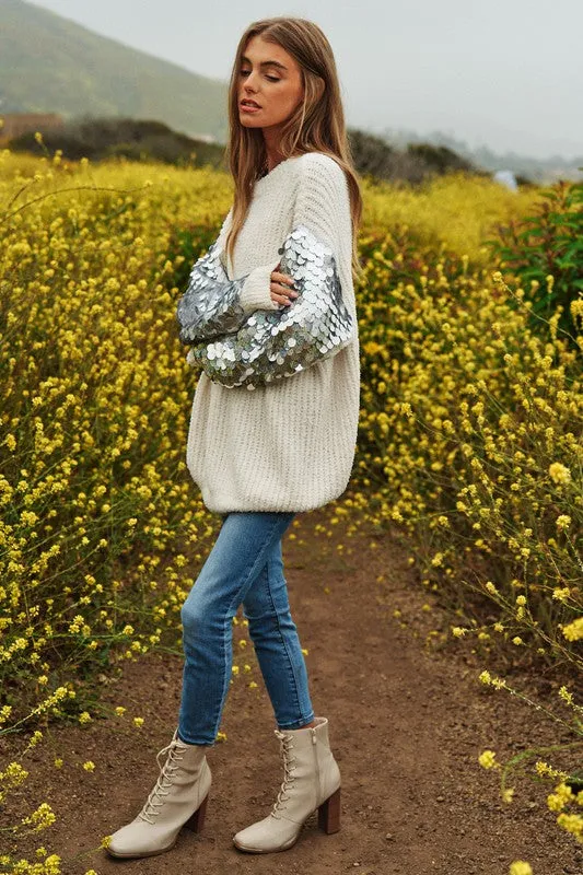 Sequin Sleeve Sweater Knit Tunic Top