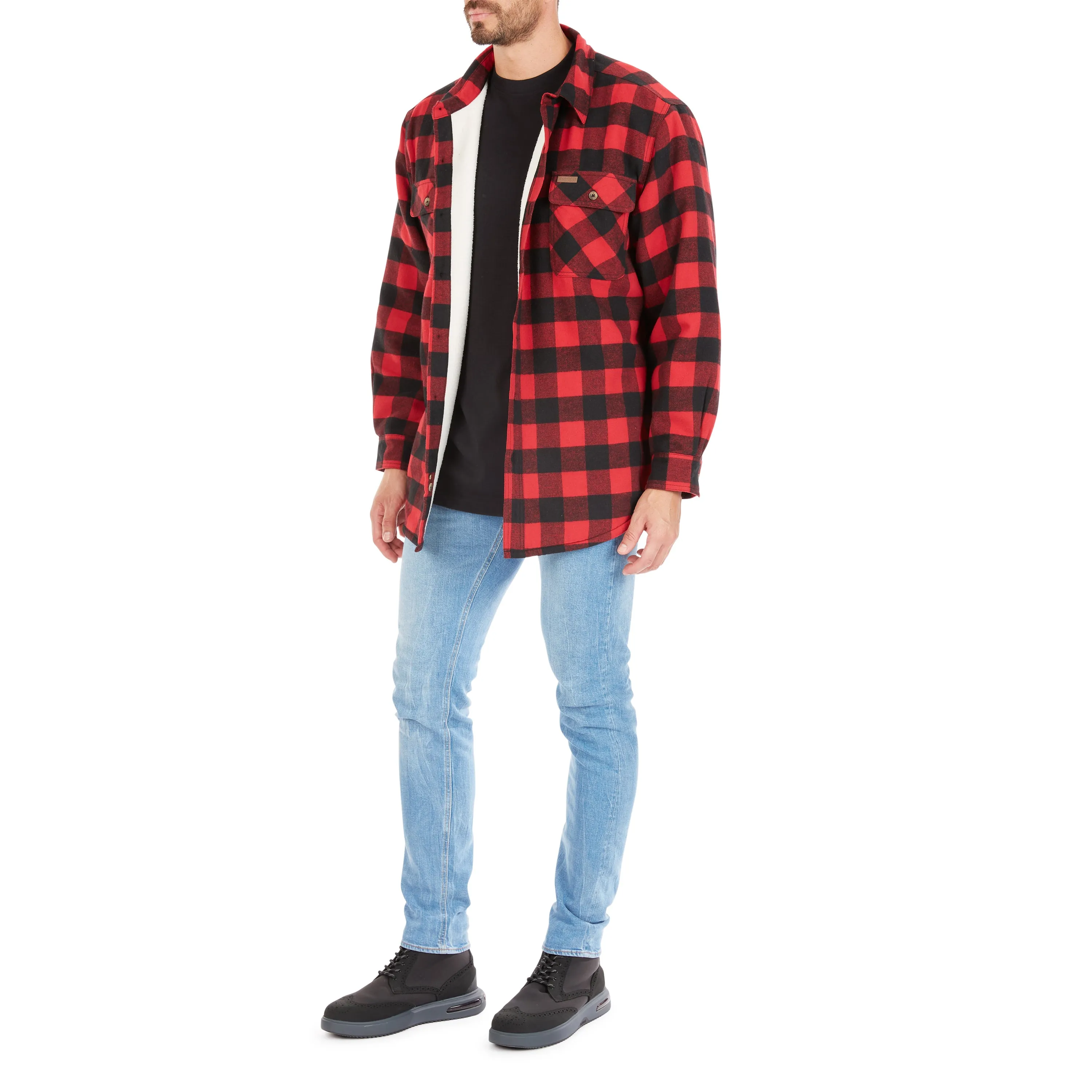 SHERPA-LINED FLANNEL SHIRT JACKET