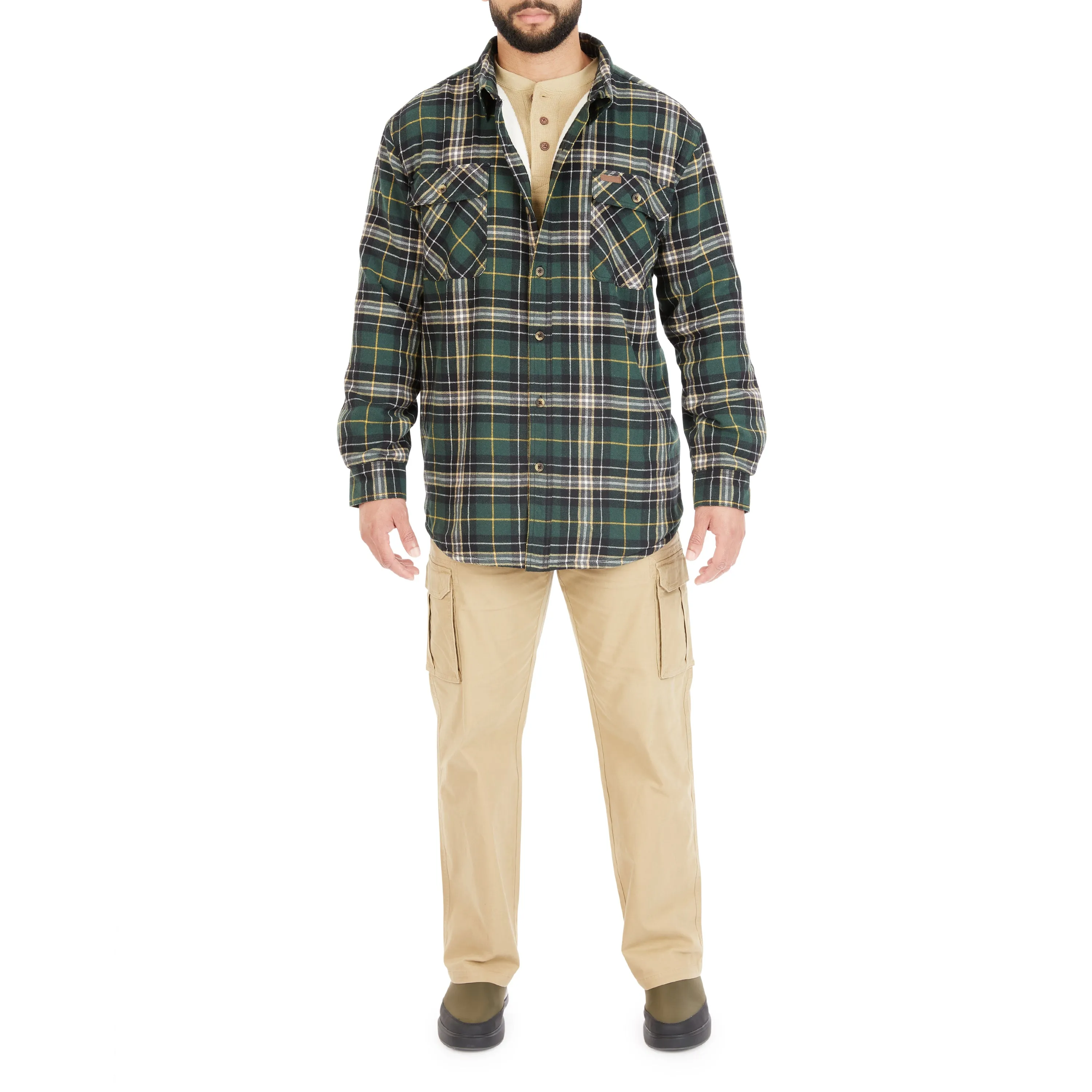 SHERPA-LINED FLANNEL SHIRT JACKET