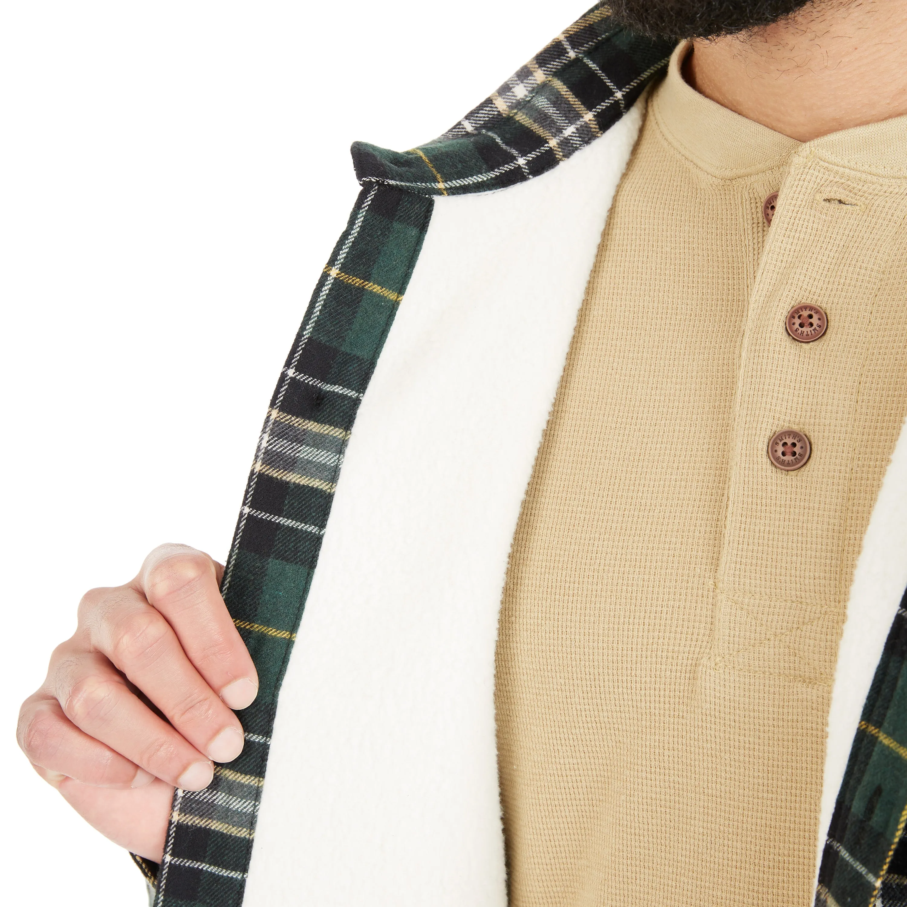 SHERPA-LINED FLANNEL SHIRT JACKET