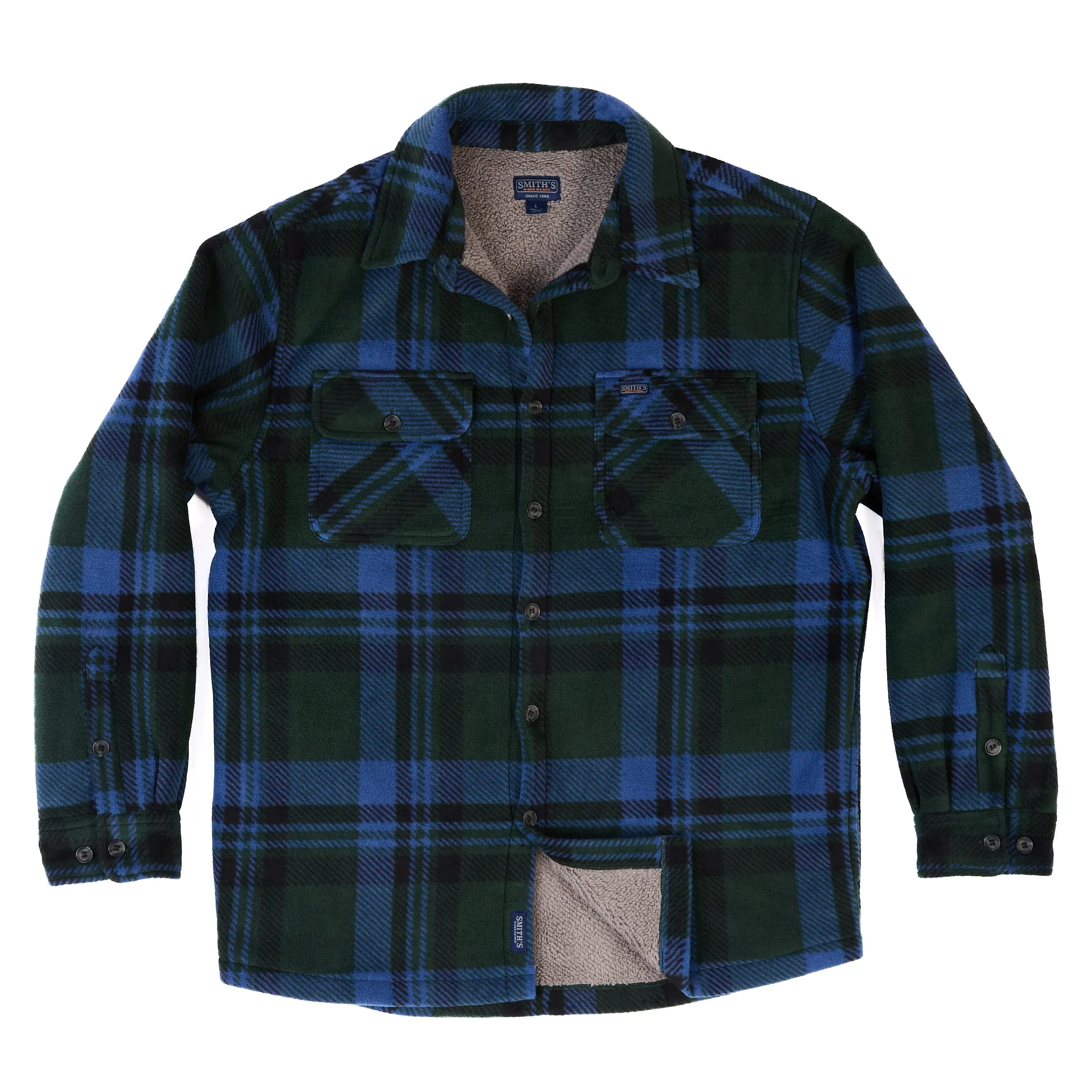 SHERPA-LINED PLAID FLEECE SHIRT JACKET