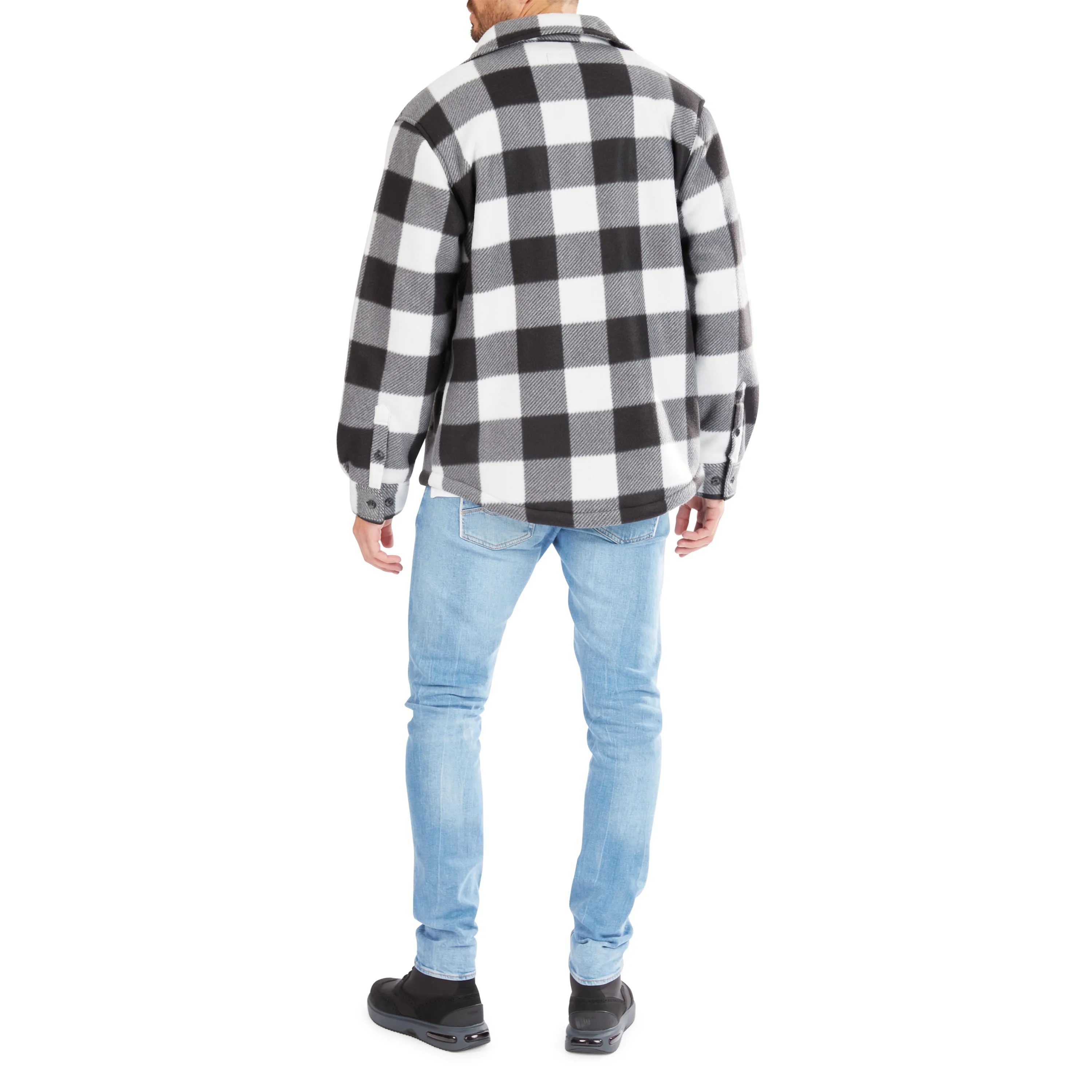 SHERPA-LINED PLAID FLEECE SHIRT JACKET