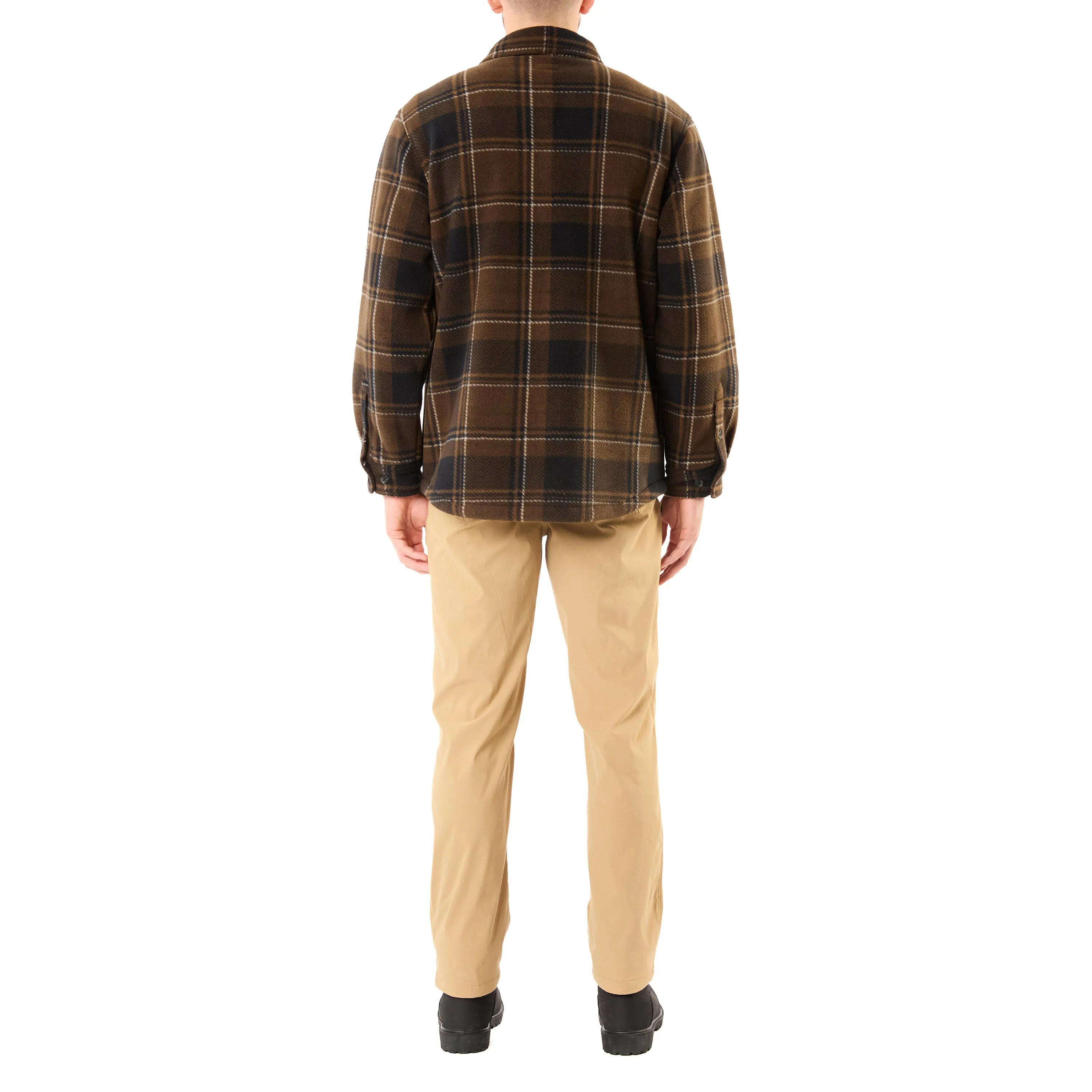 SHERPA-LINED PLAID FLEECE SHIRT JACKET