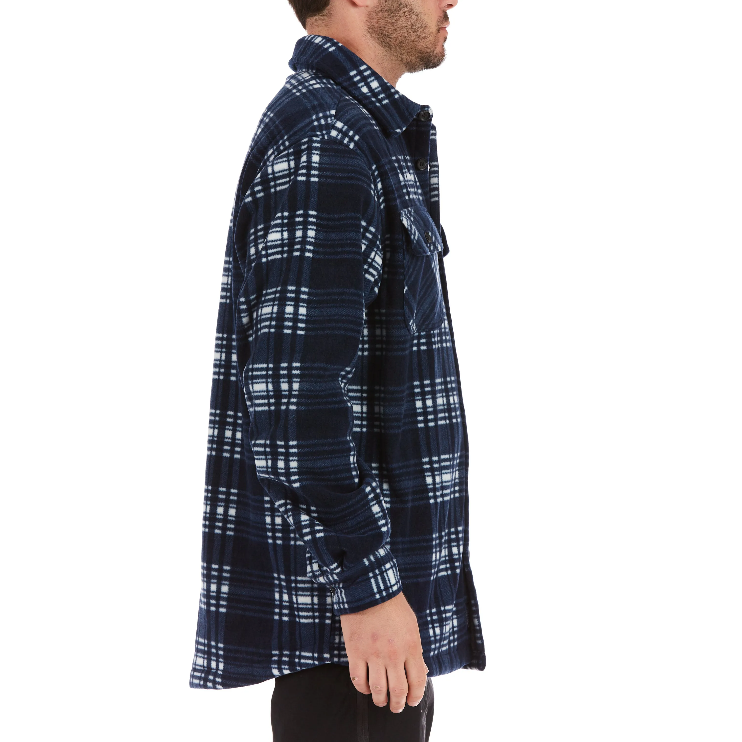 SHERPA-LINED PLAID FLEECE SHIRT JACKET