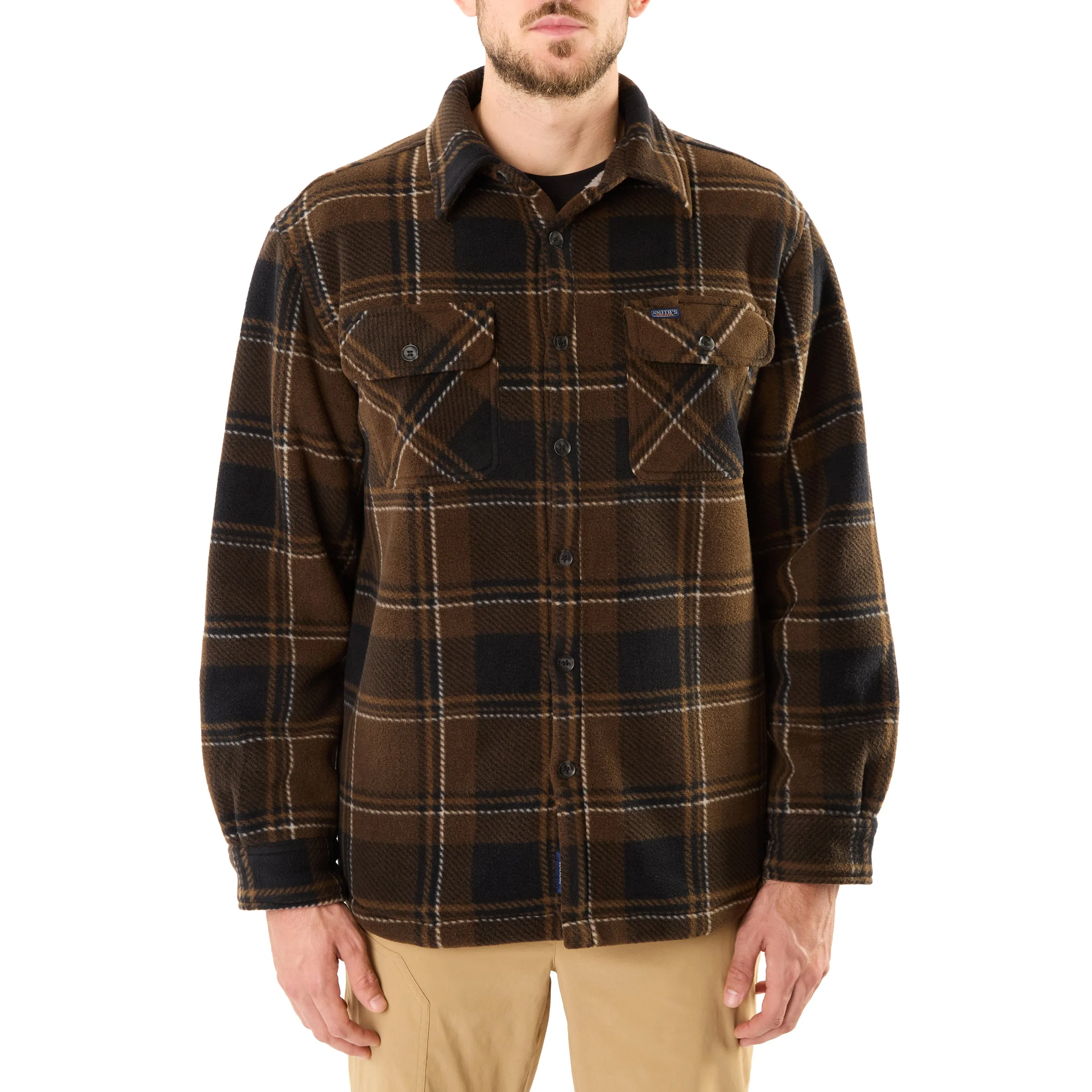 SHERPA-LINED PLAID FLEECE SHIRT JACKET