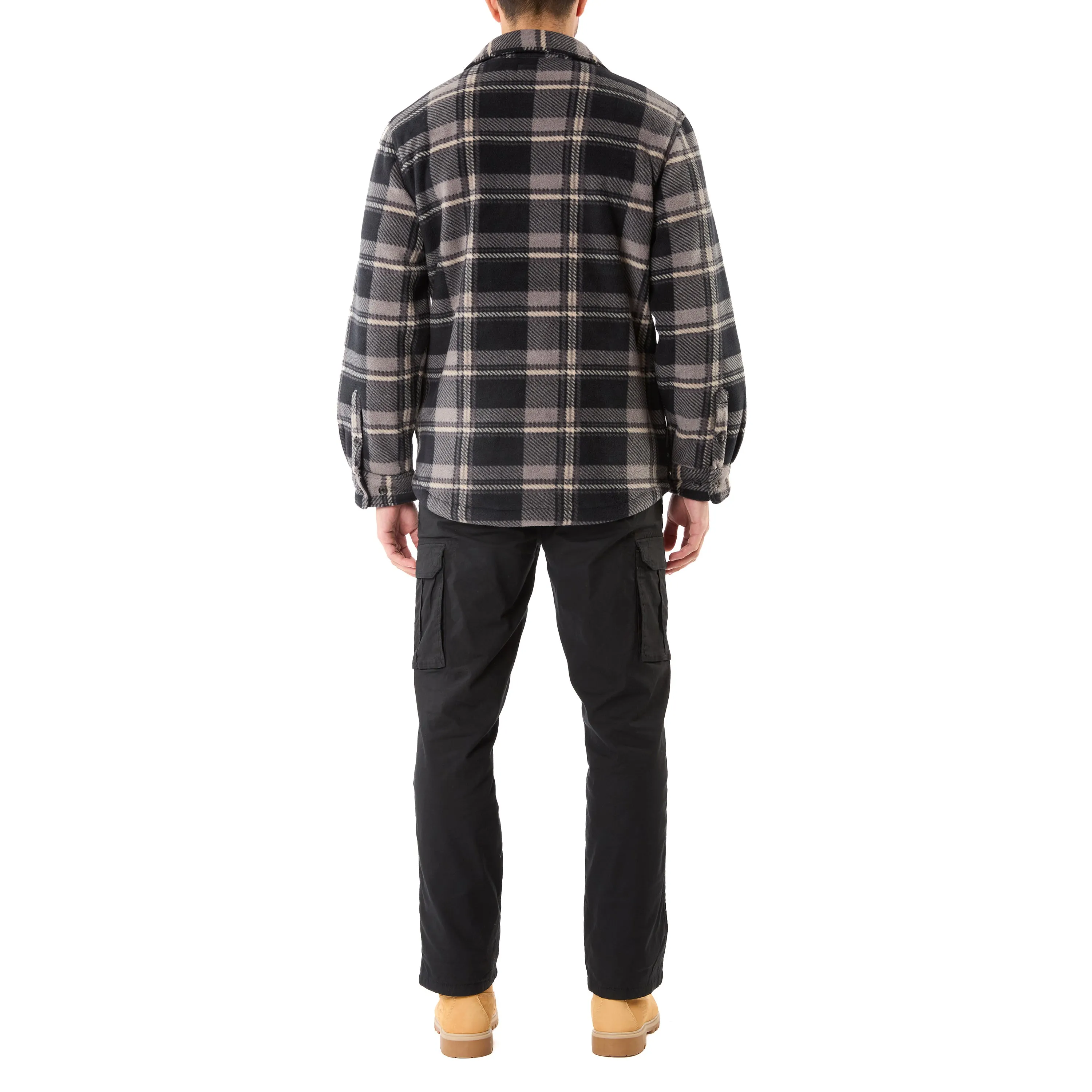 SHERPA-LINED PLAID FLEECE SHIRT JACKET