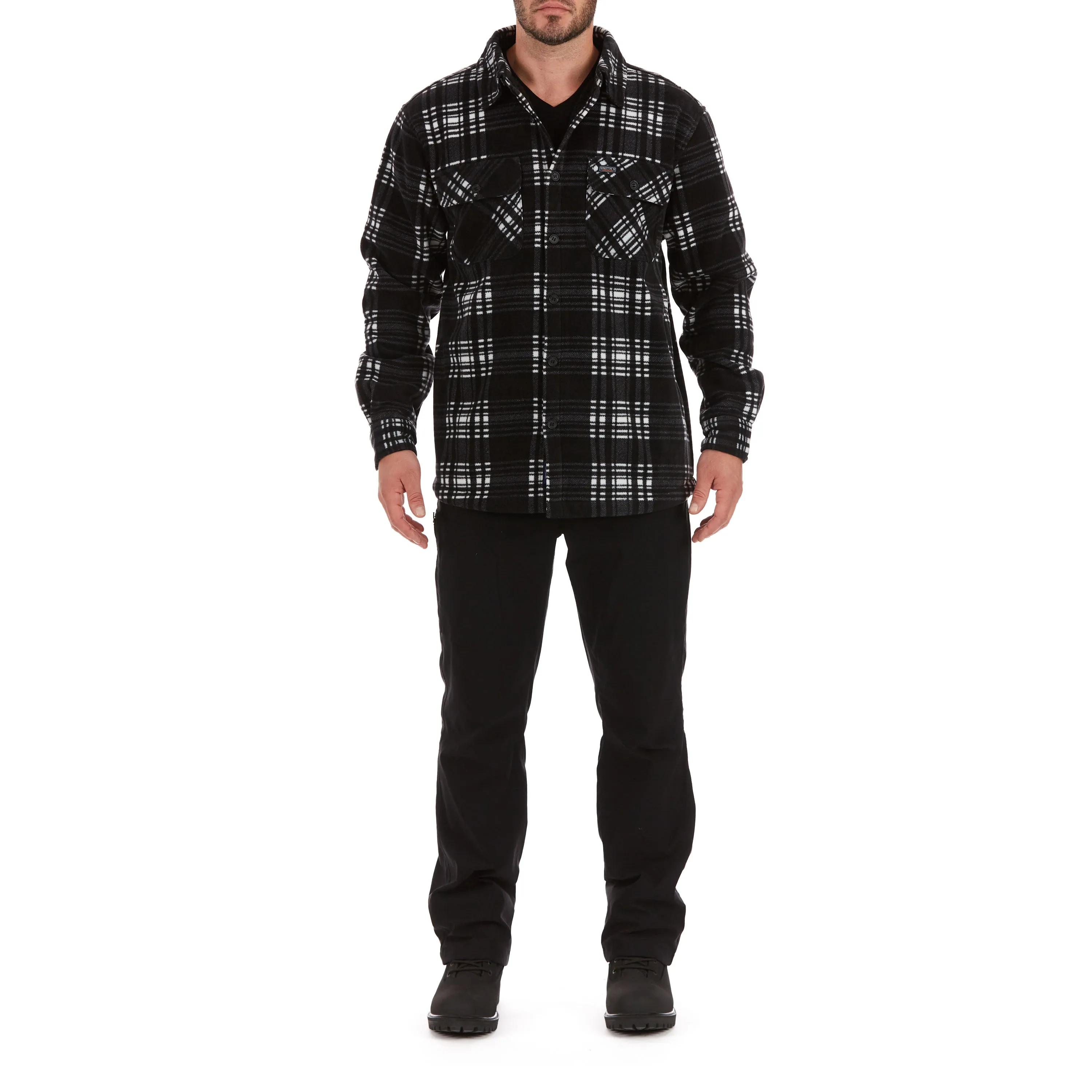 SHERPA-LINED PLAID FLEECE SHIRT JACKET