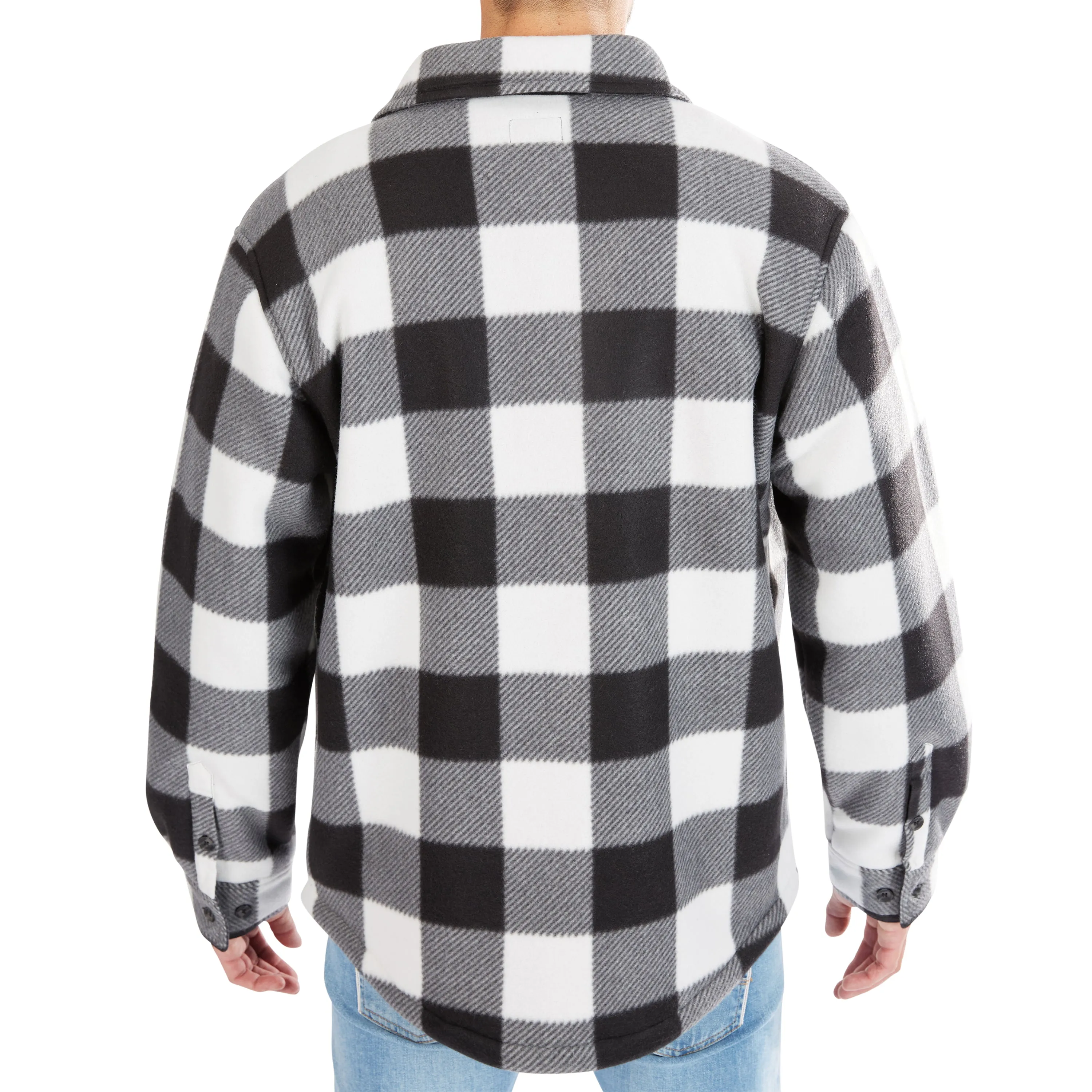 SHERPA-LINED PLAID FLEECE SHIRT JACKET