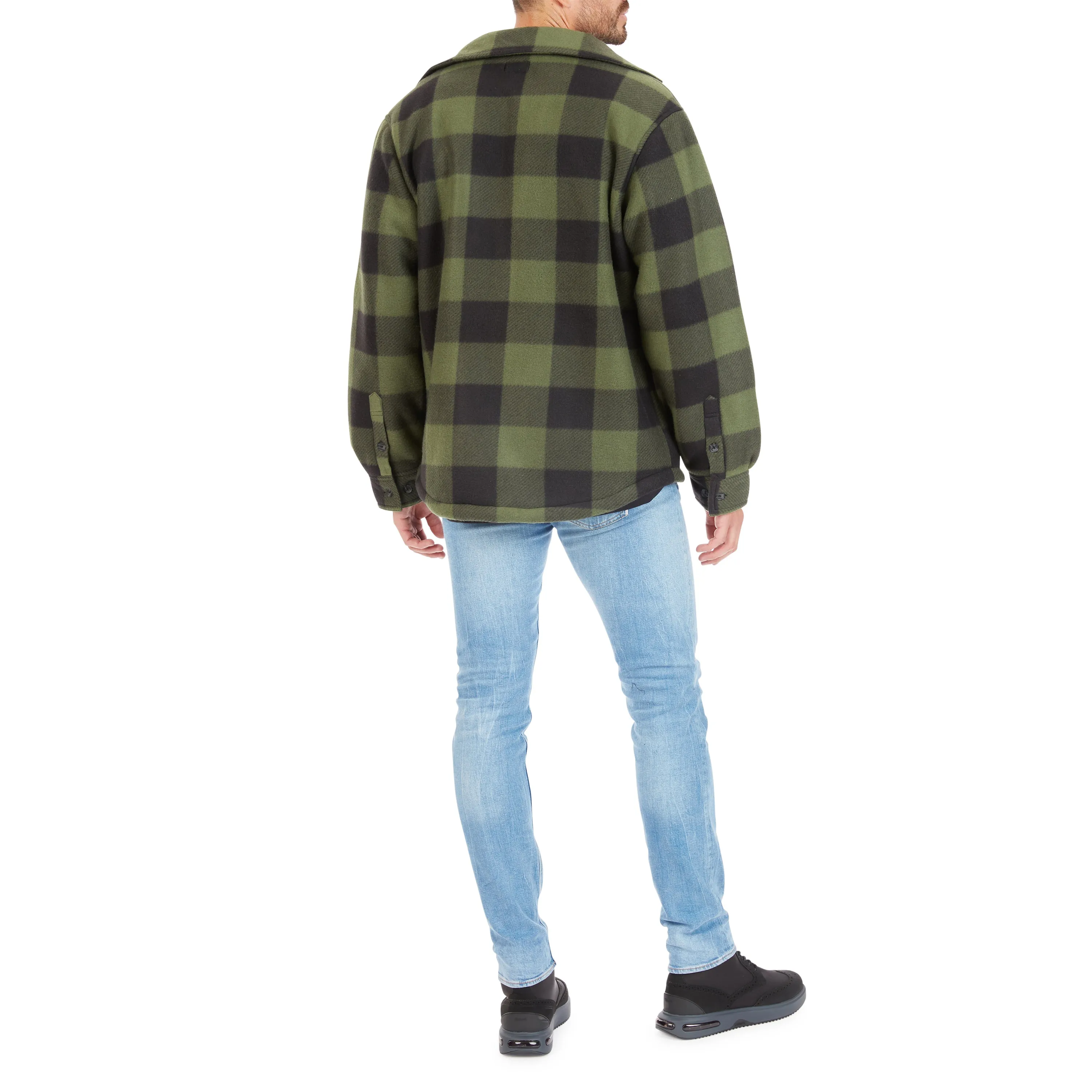 SHERPA-LINED PLAID FLEECE SHIRT JACKET