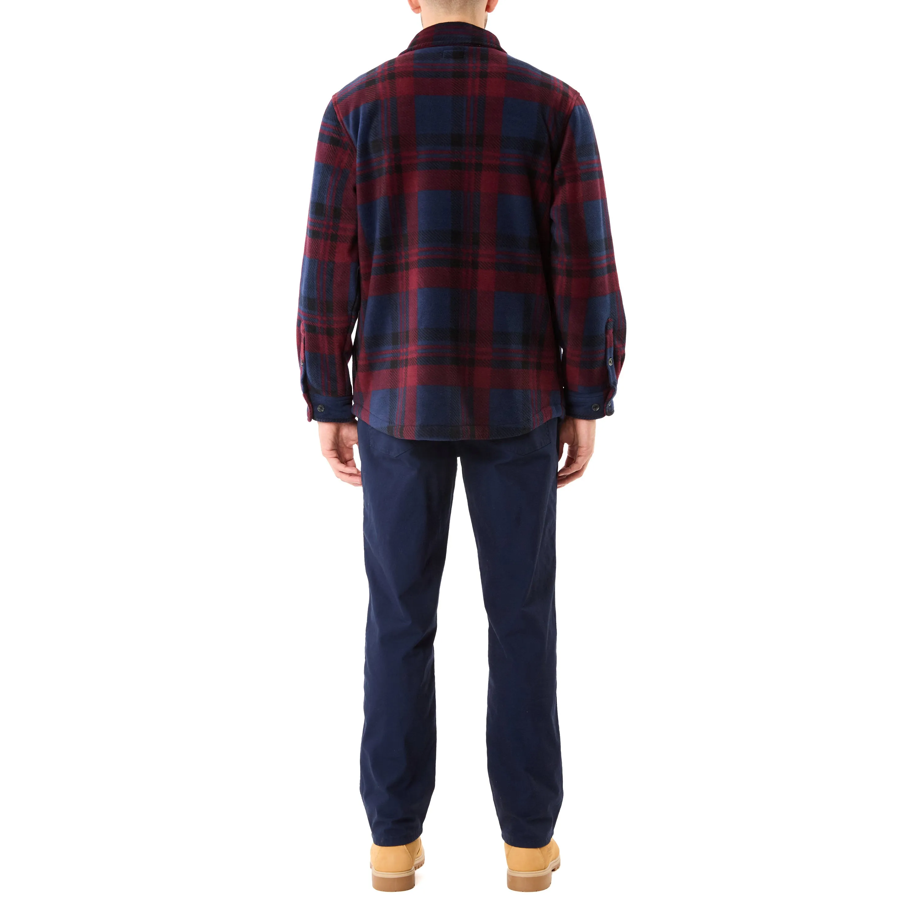 SHERPA-LINED PLAID FLEECE SHIRT JACKET