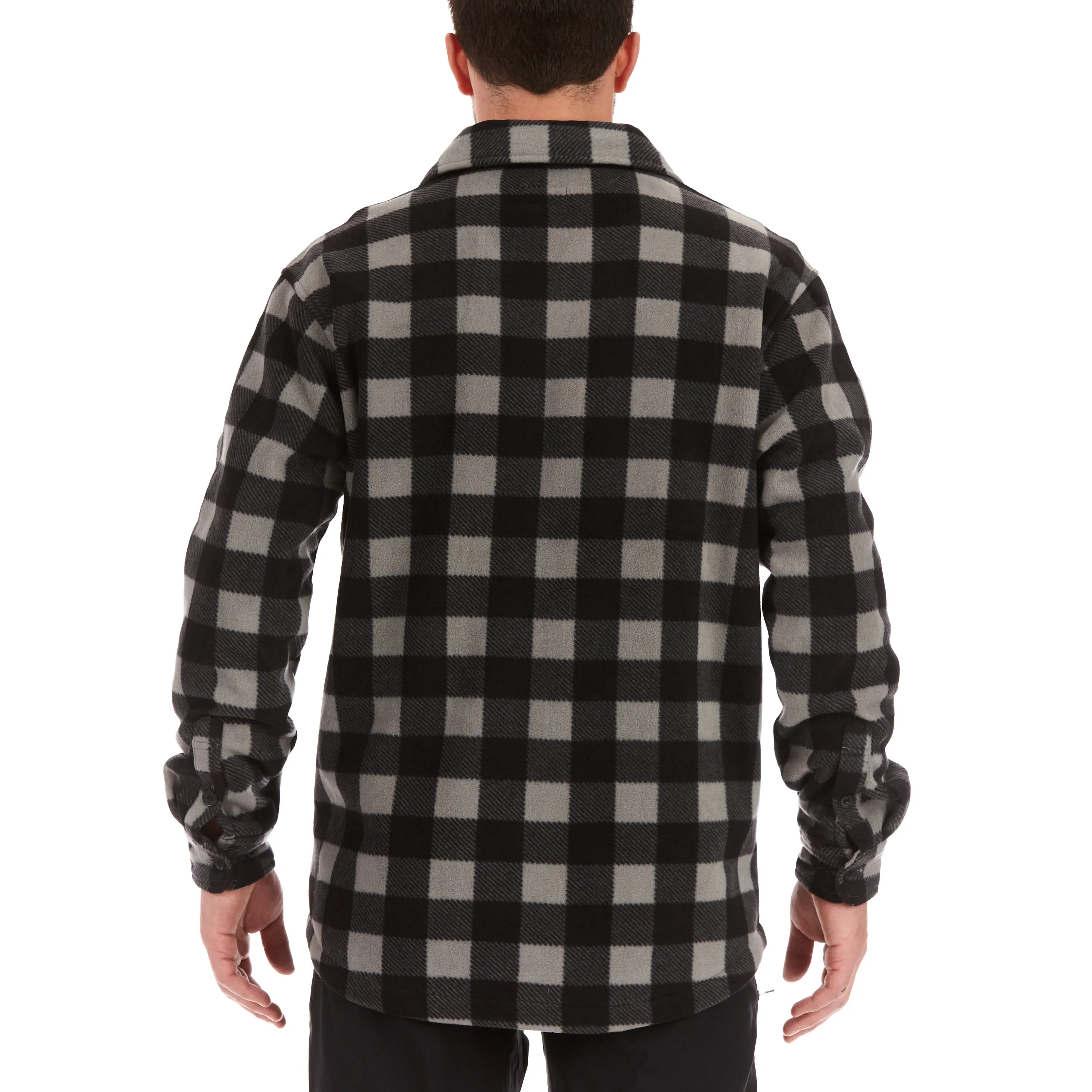 SHERPA-LINED PLAID FLEECE SHIRT JACKET