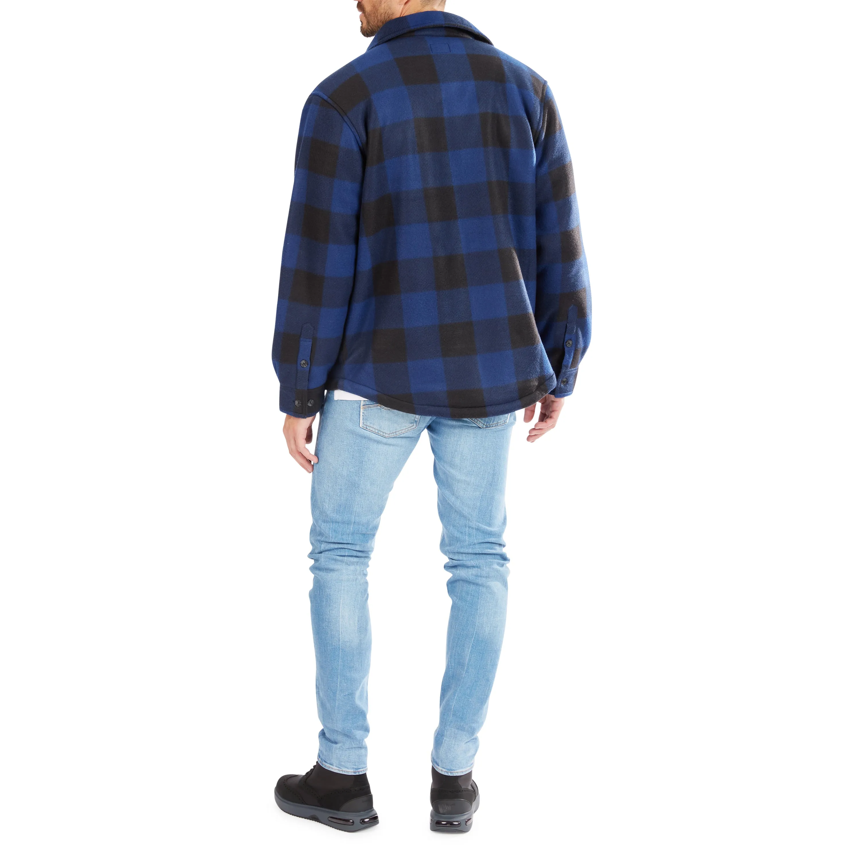 SHERPA-LINED PLAID FLEECE SHIRT JACKET