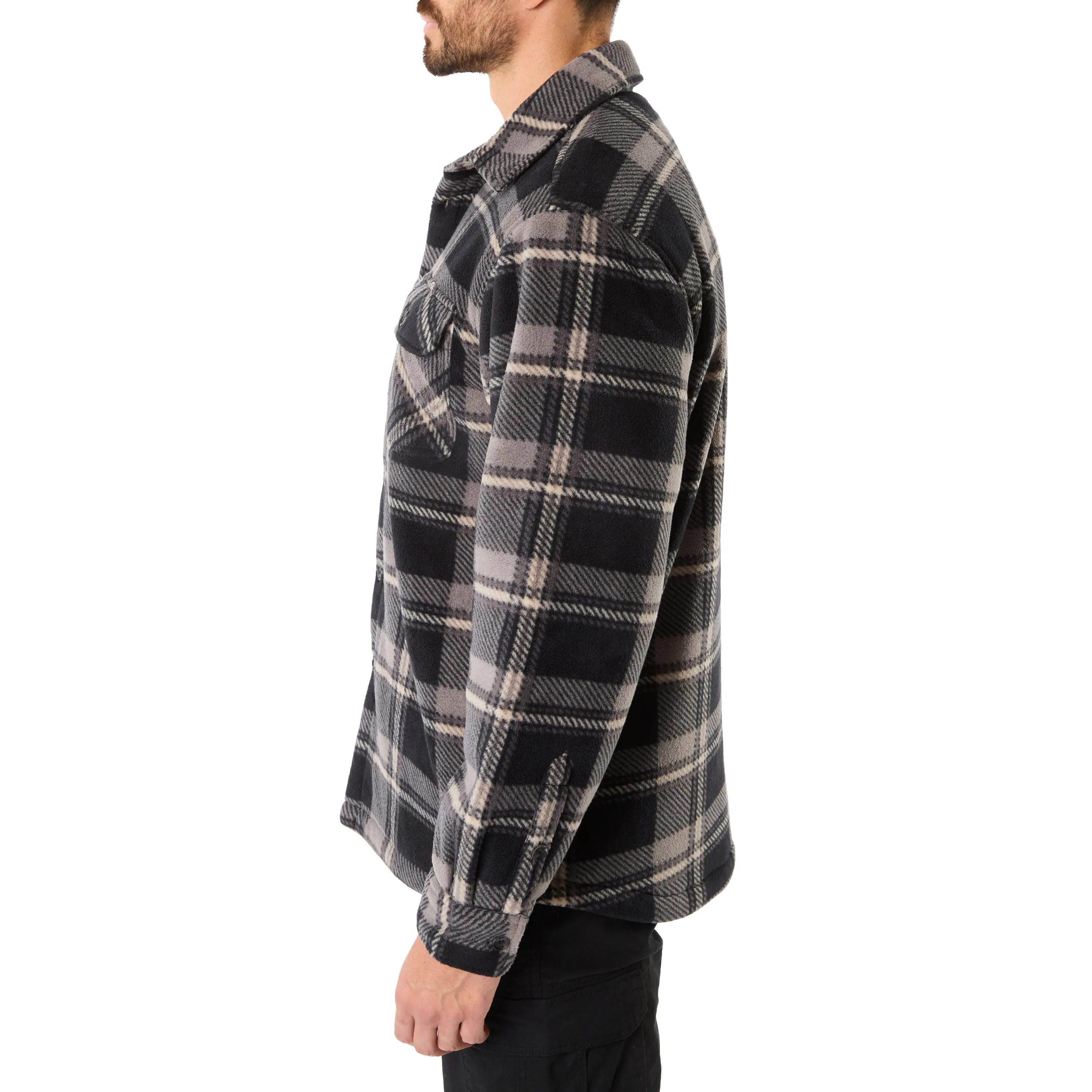 SHERPA-LINED PLAID FLEECE SHIRT JACKET