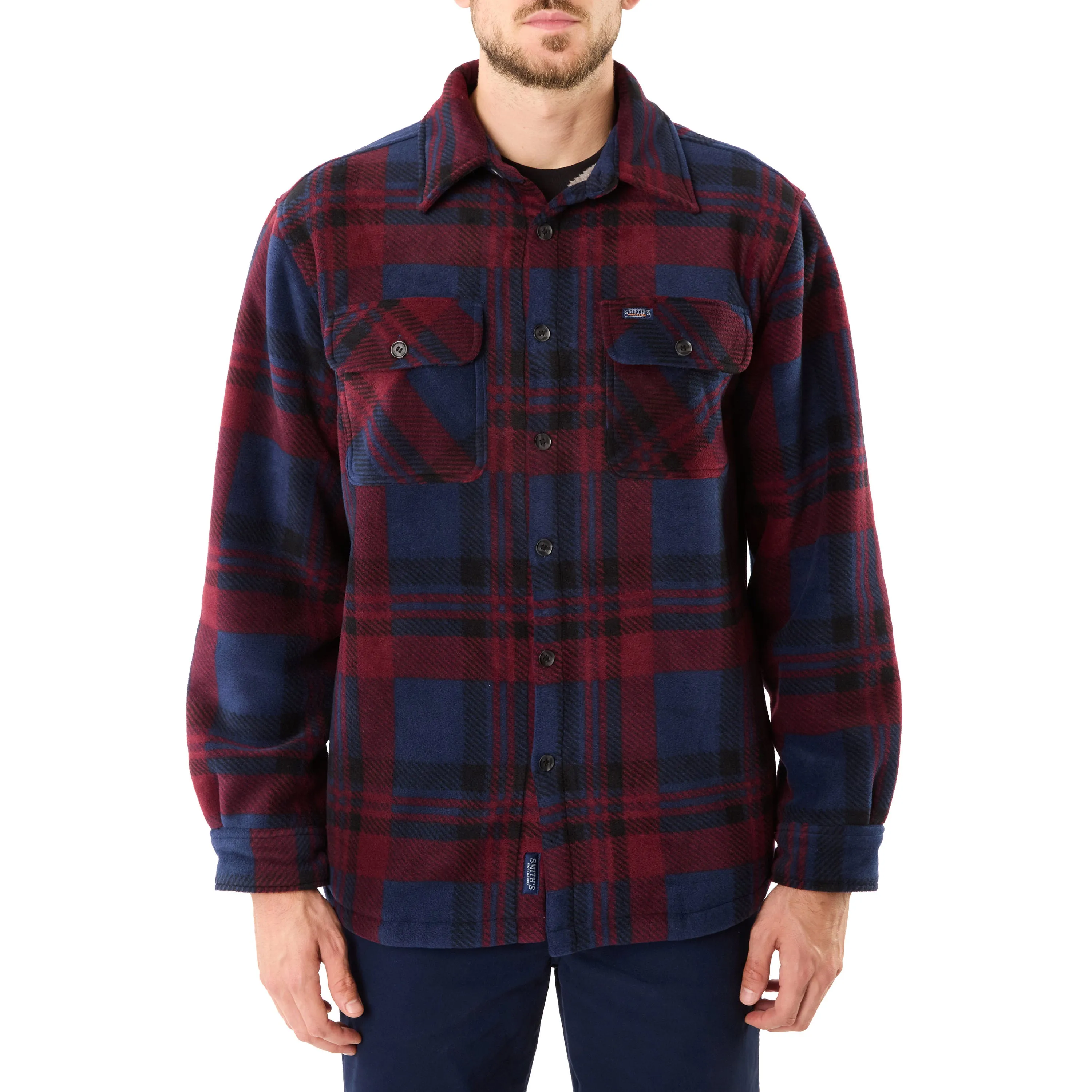 SHERPA-LINED PLAID FLEECE SHIRT JACKET