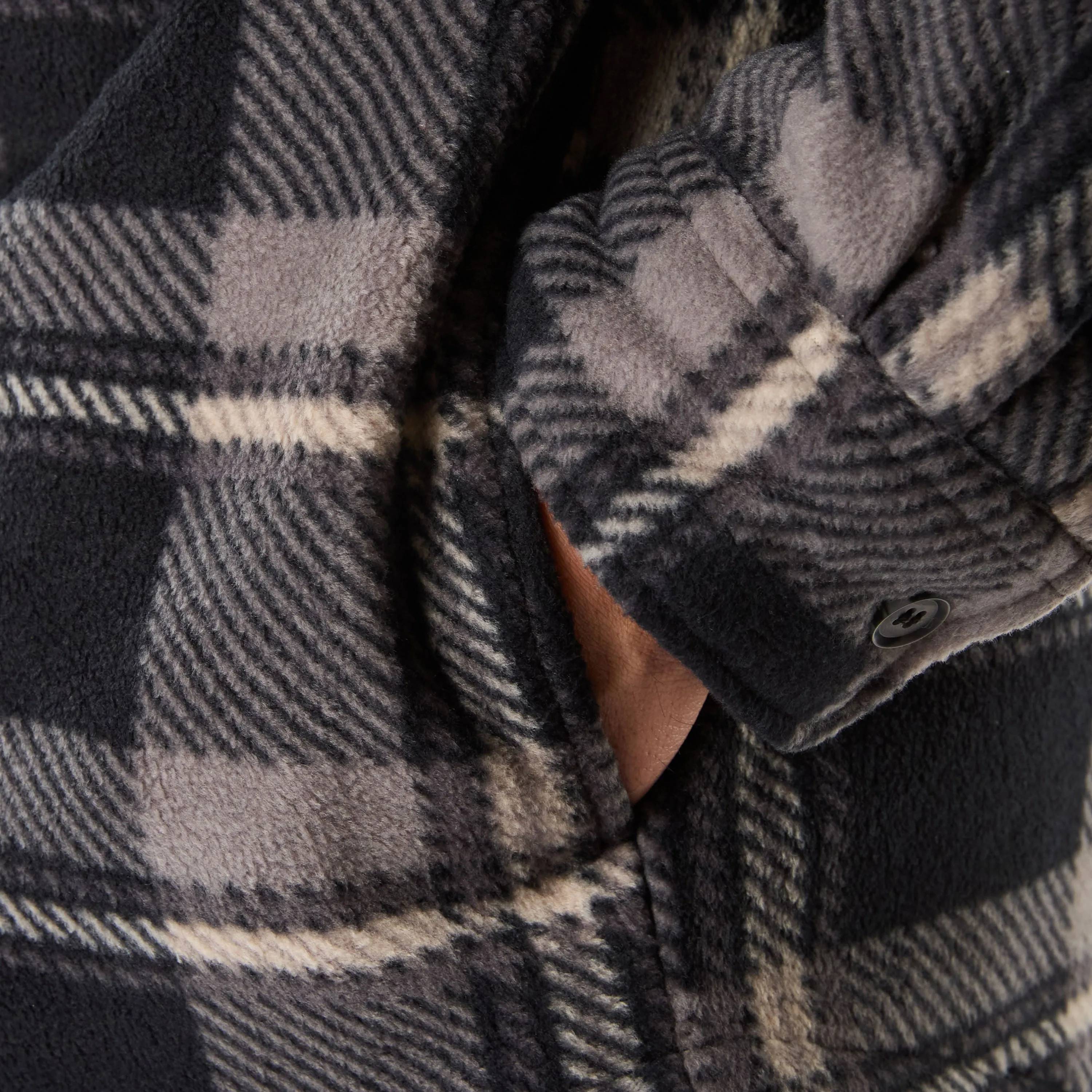 SHERPA-LINED PLAID FLEECE SHIRT JACKET