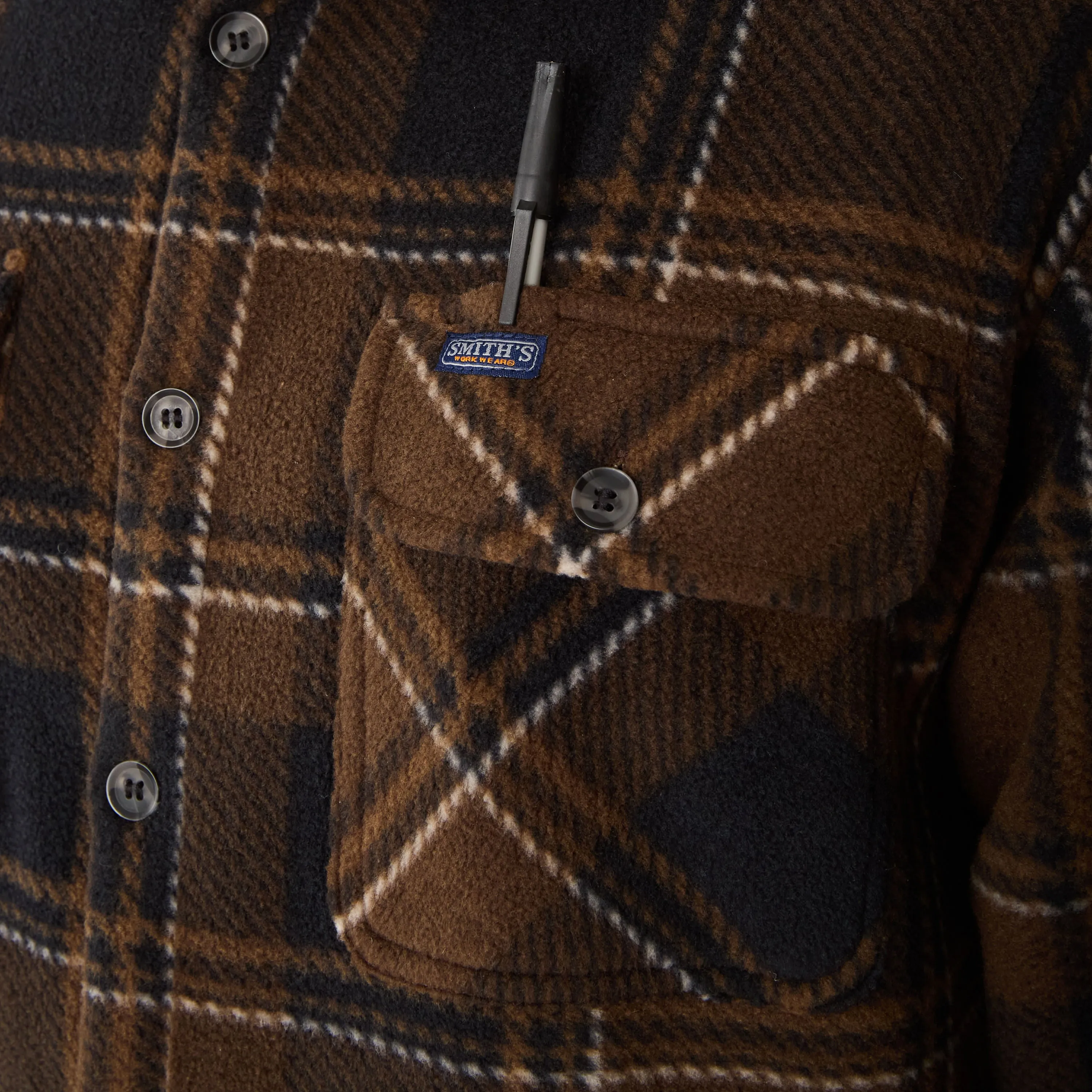 SHERPA-LINED PLAID FLEECE SHIRT JACKET