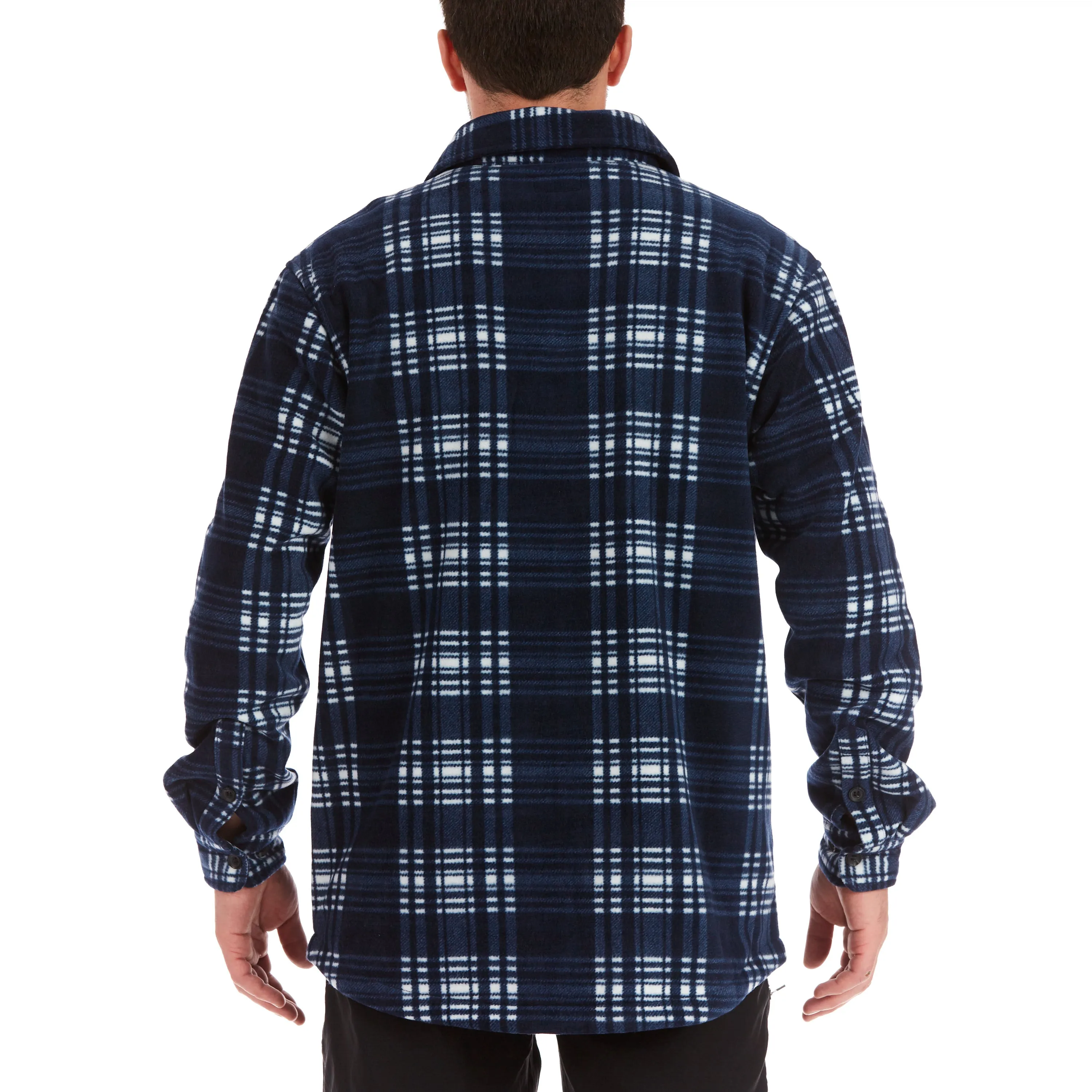 SHERPA-LINED PLAID FLEECE SHIRT JACKET