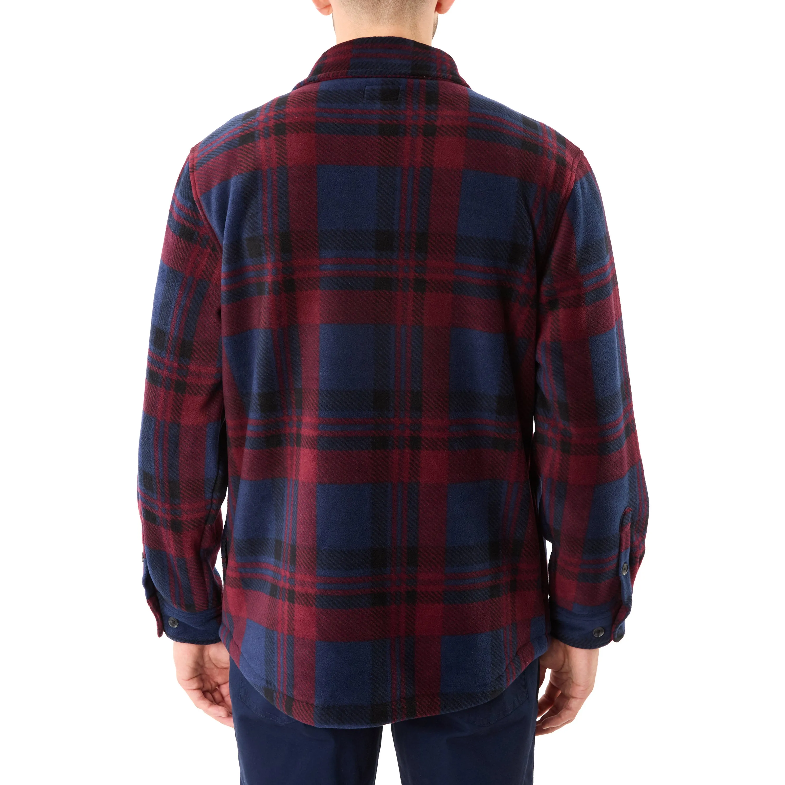 SHERPA-LINED PLAID FLEECE SHIRT JACKET