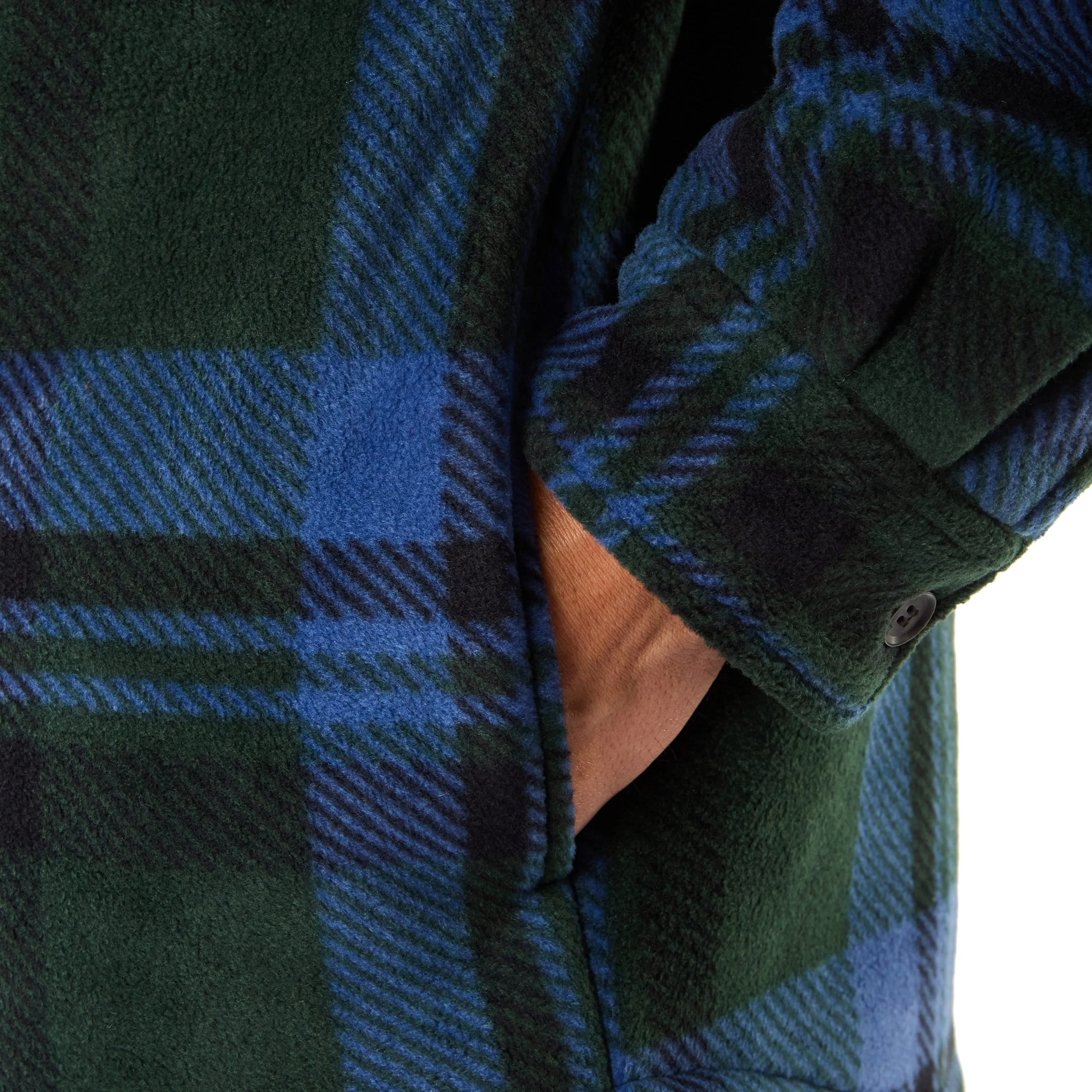 SHERPA-LINED PLAID FLEECE SHIRT JACKET