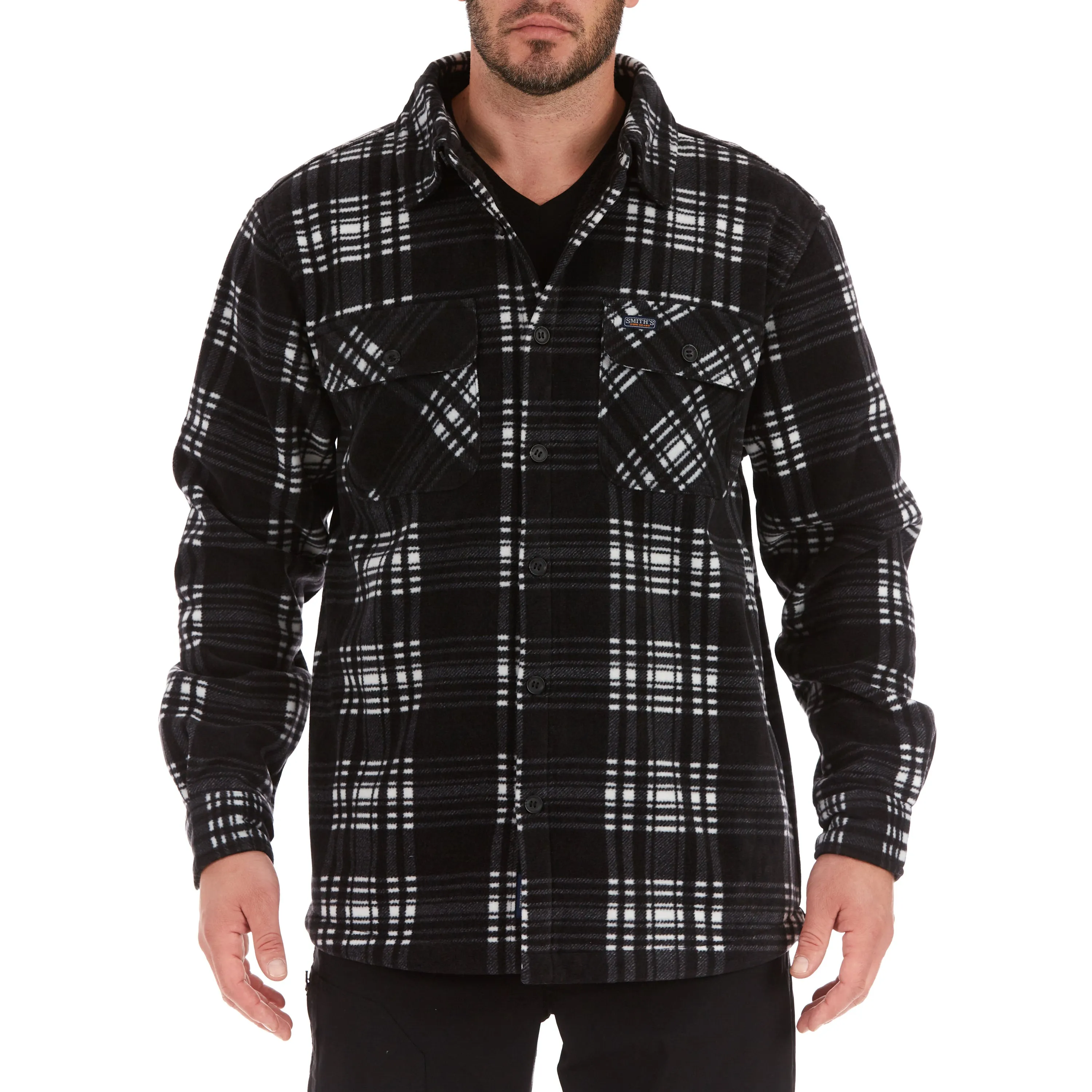 SHERPA-LINED PLAID FLEECE SHIRT JACKET