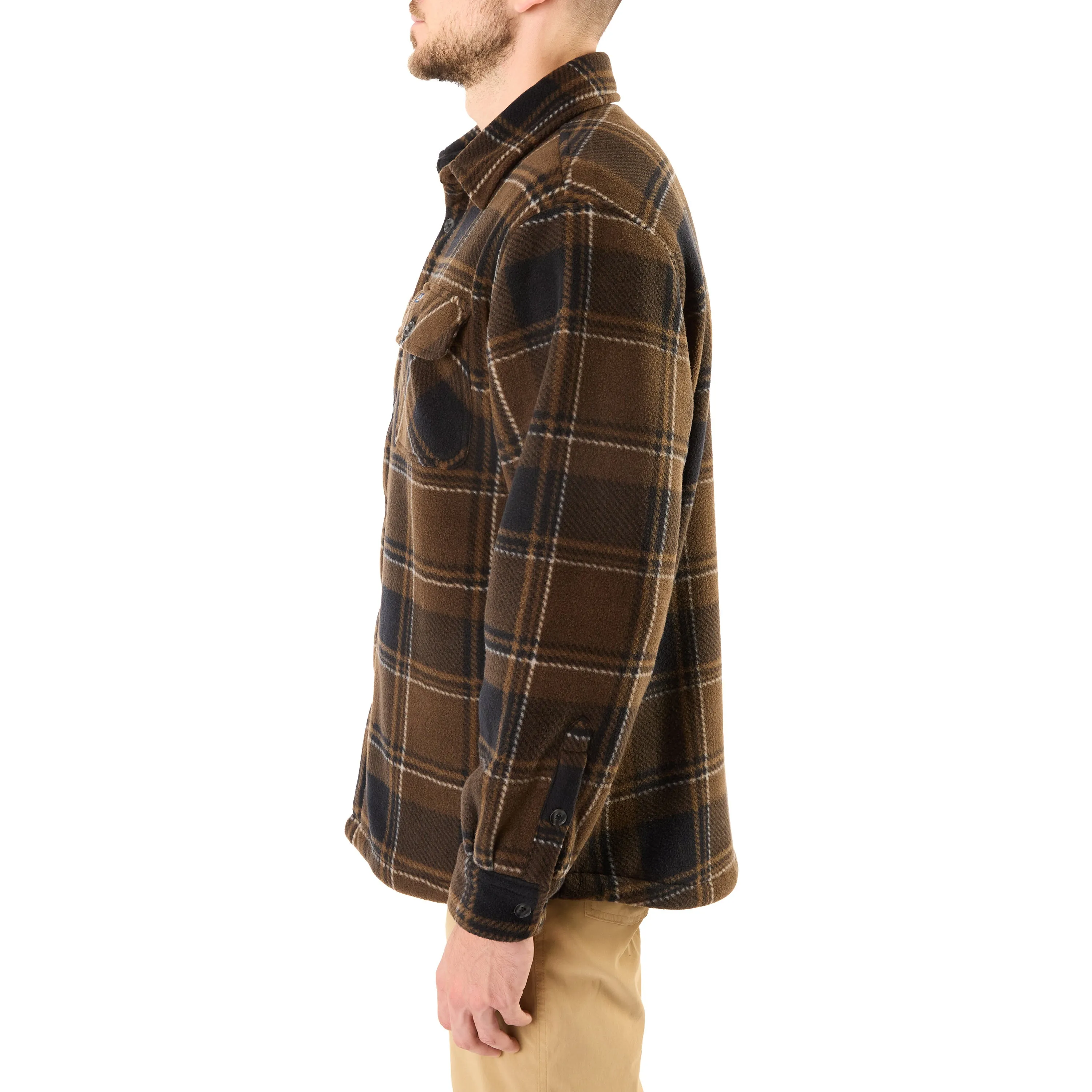 SHERPA-LINED PLAID FLEECE SHIRT JACKET