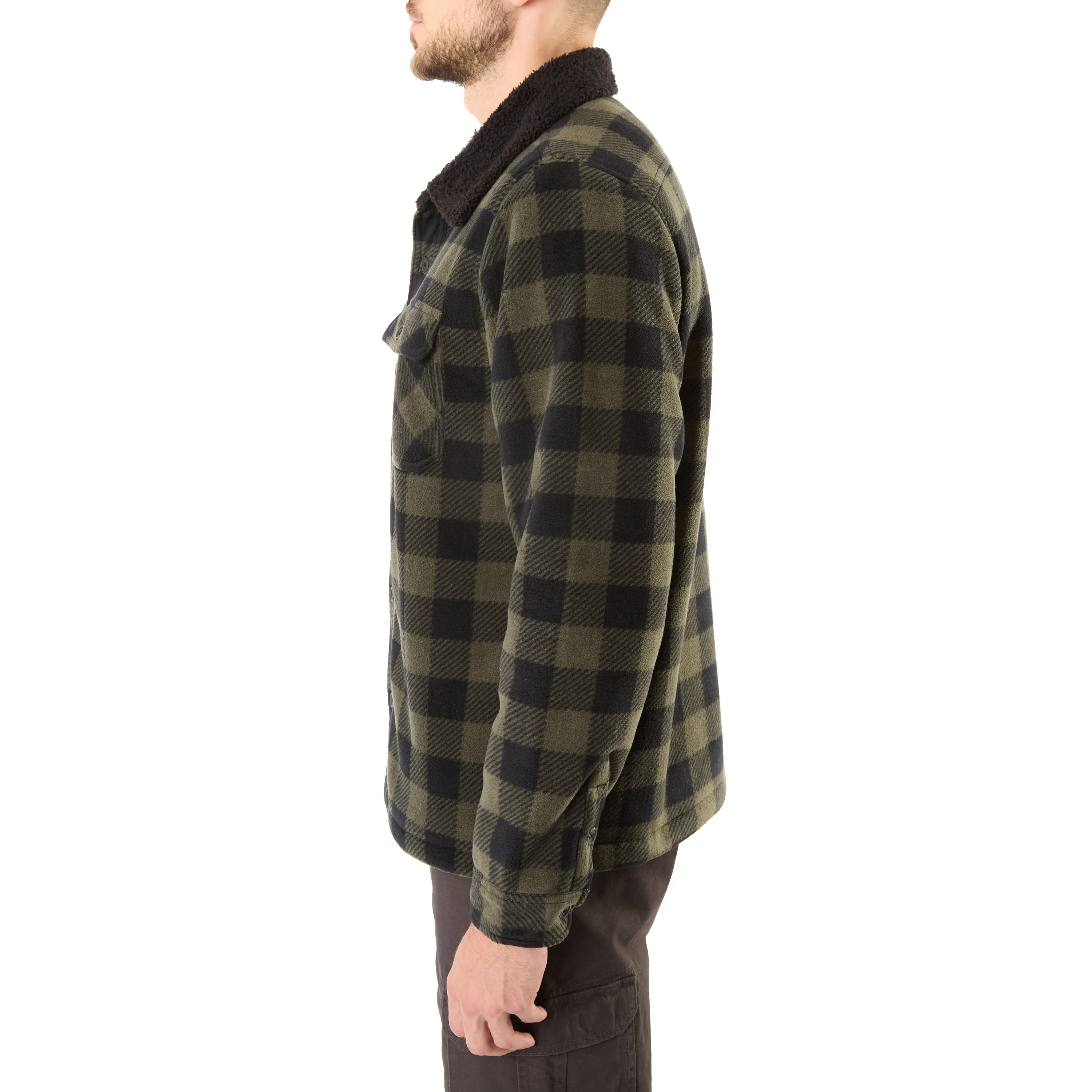 SHERPA-LINED PLAID MICRO POLARFLEECE JACKET WITH SHERPA COLLAR