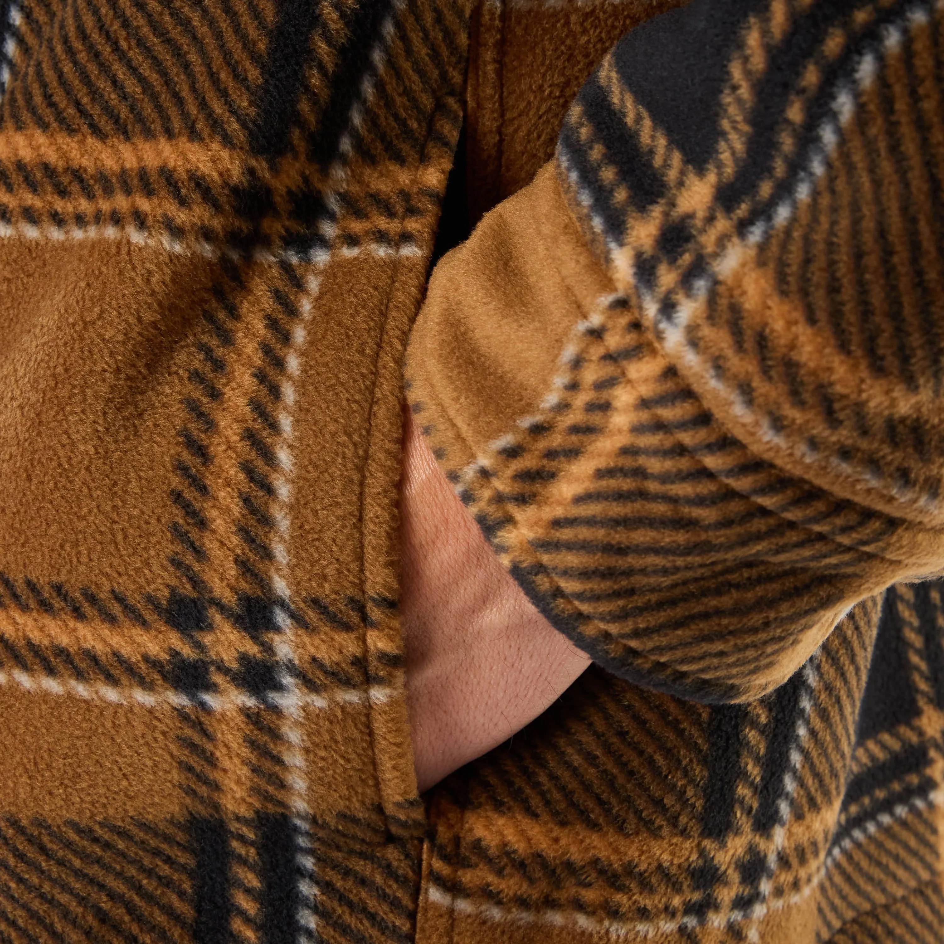 SHERPA-LINED PLAID MICRO POLARFLEECE JACKET WITH SHERPA COLLAR