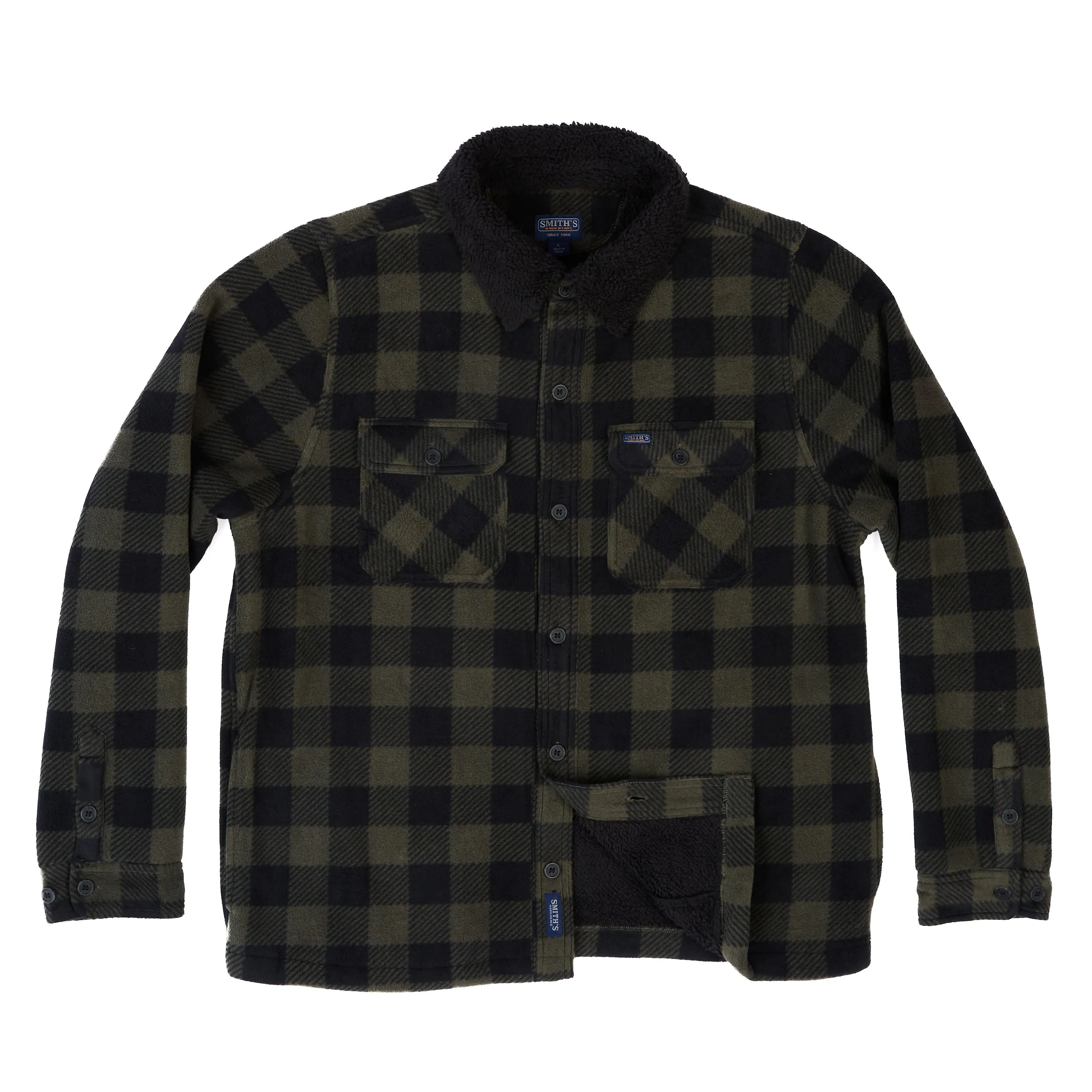 SHERPA-LINED PLAID MICRO POLARFLEECE JACKET WITH SHERPA COLLAR