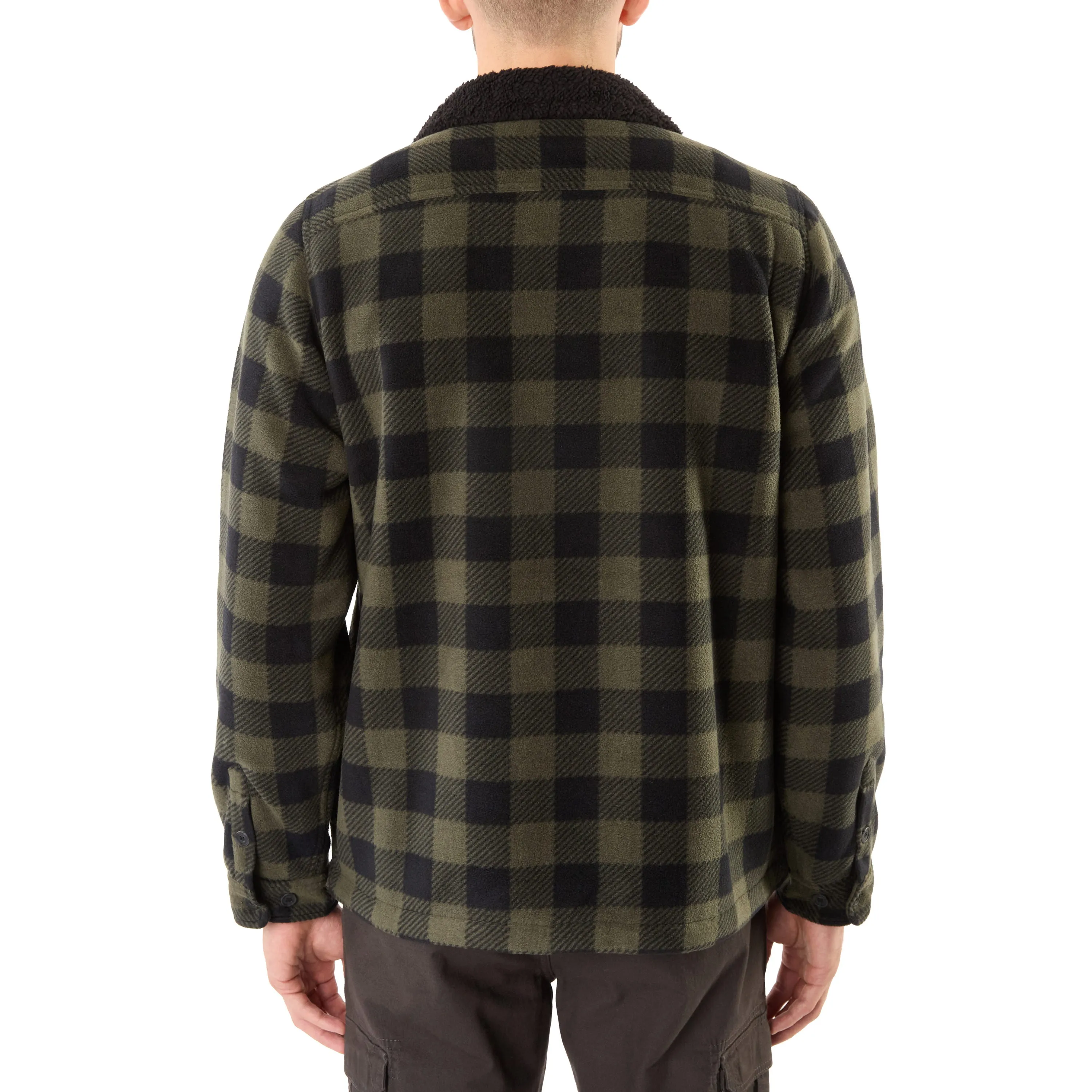 SHERPA-LINED PLAID MICRO POLARFLEECE JACKET WITH SHERPA COLLAR