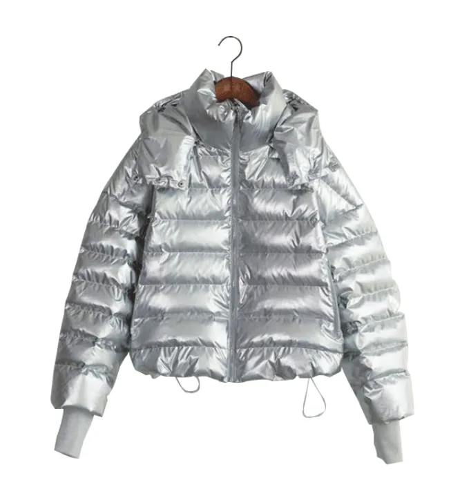 Shiny Hooded Short Women Winter Loose Down Jacket Women Down Coats Any Size