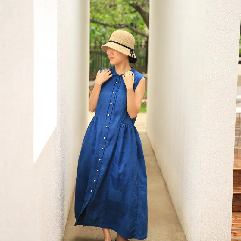 Shirt Button Down Dress Casual Summer  Long Women Linen Sleeveless Dresses Z972922