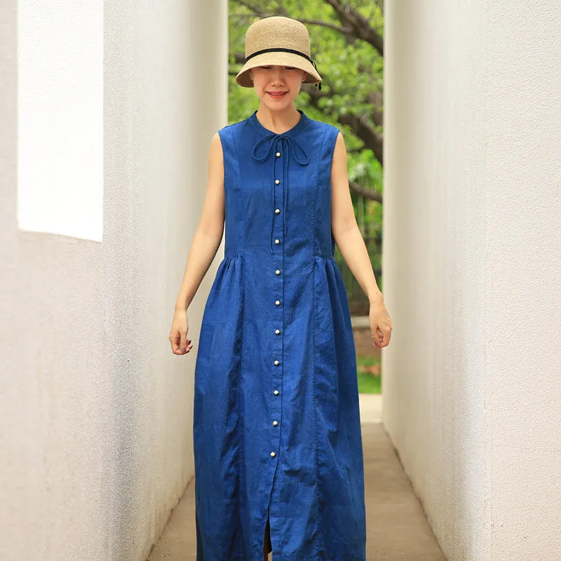 Shirt Button Down Dress Casual Summer  Long Women Linen Sleeveless Dresses Z972922