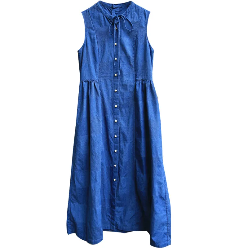 Shirt Button Down Dress Casual Summer  Long Women Linen Sleeveless Dresses Z972922