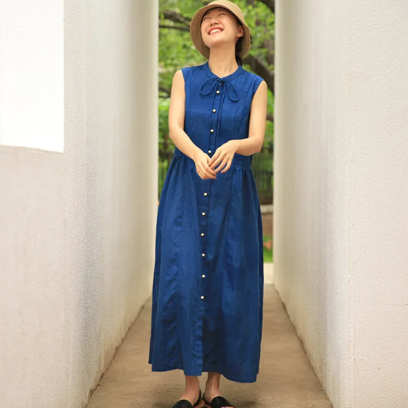 Shirt Button Down Dress Casual Summer  Long Women Linen Sleeveless Dresses Z972922