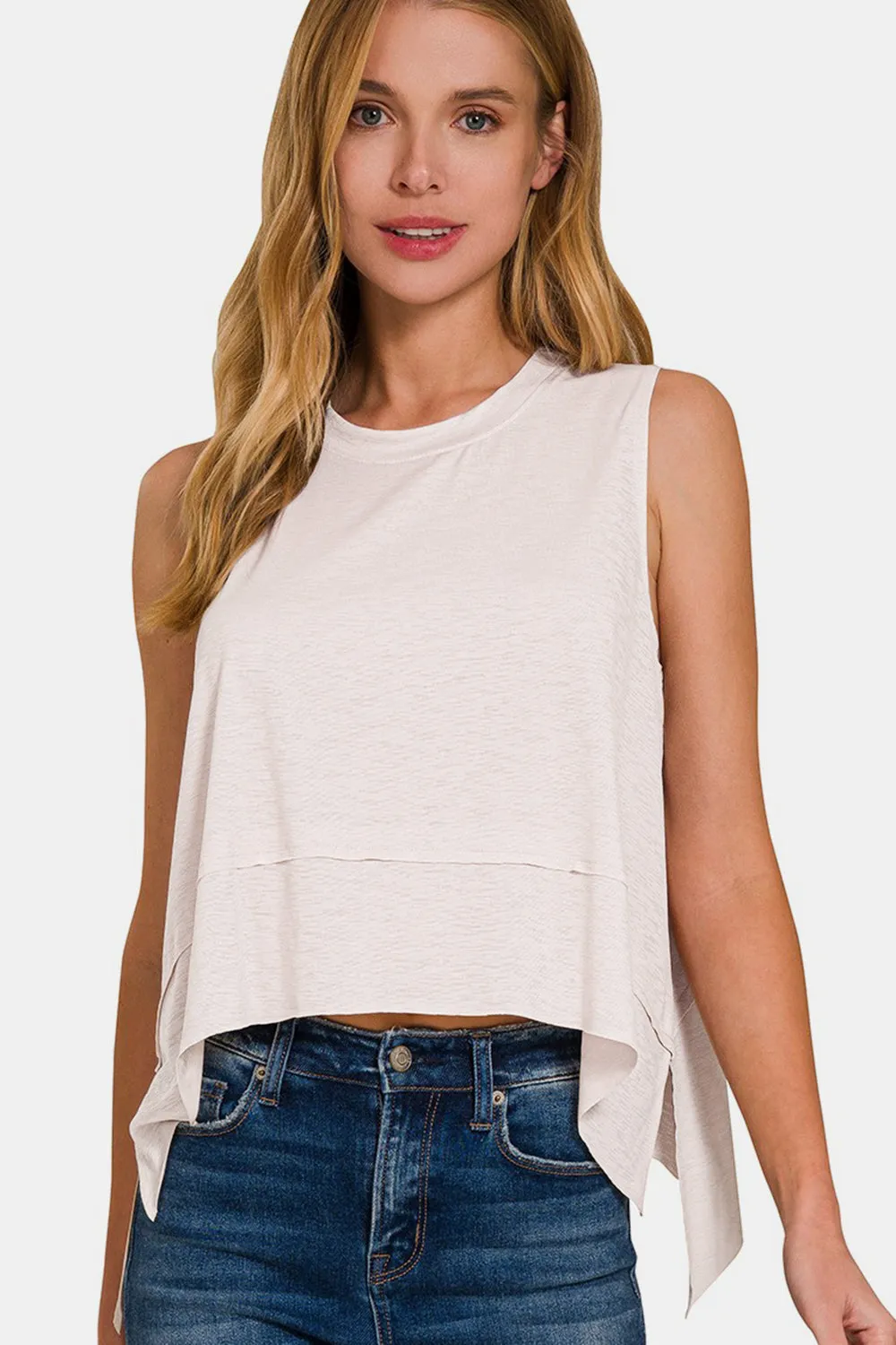 Slit High-Low Round Neck Tank