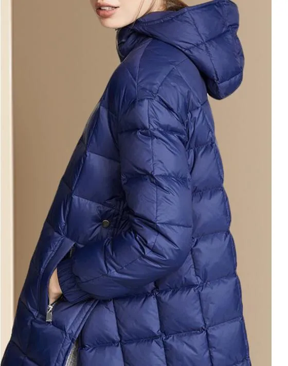 Slit Winter Duck Down Jacket, Hooded Down Jacket Women Plus Size