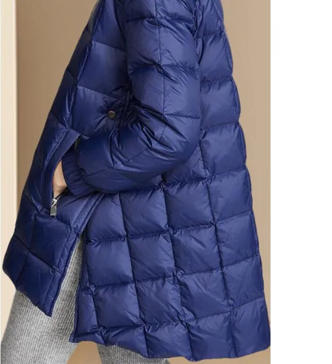 Slit Winter Duck Down Jacket, Hooded Down Jacket Women Plus Size