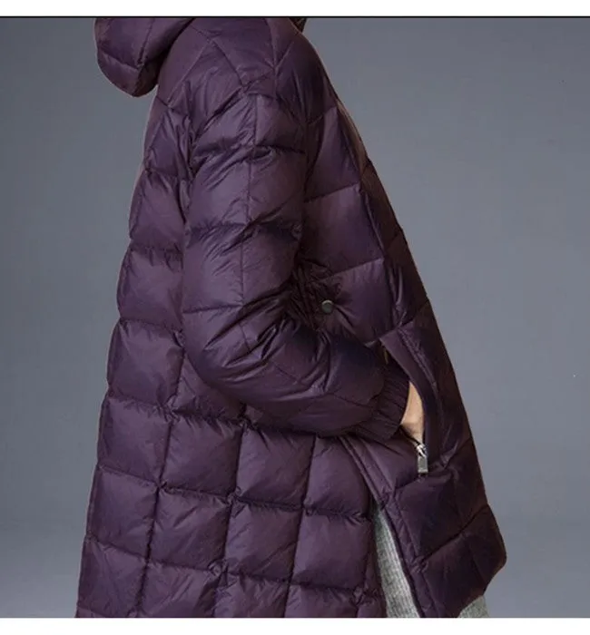 Slit Winter Duck Down Jacket, Hooded Down Jacket Women Plus Size