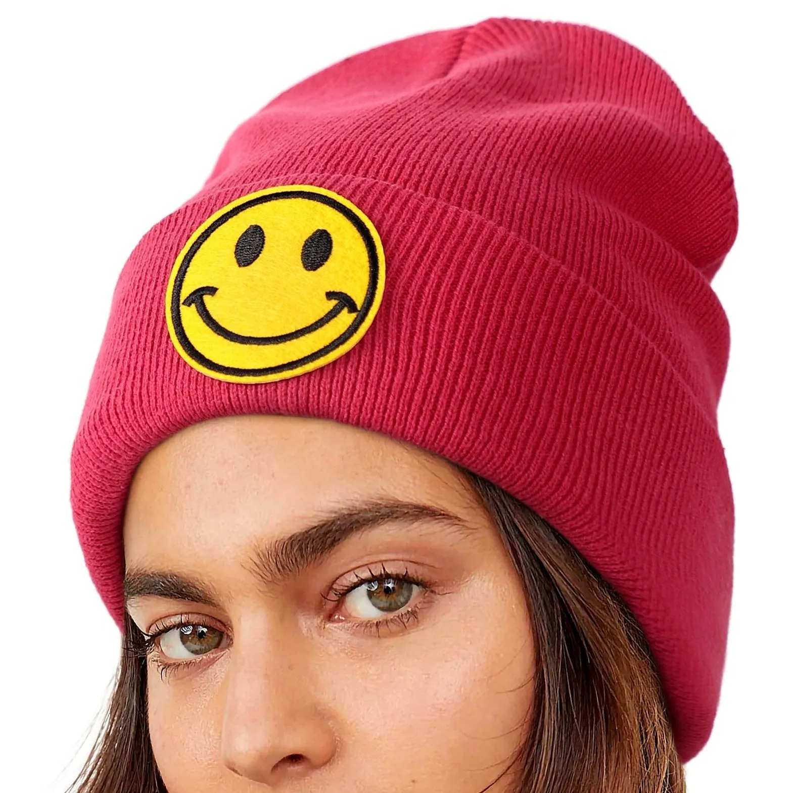 Smiley Face Cuffed Beanie Hats