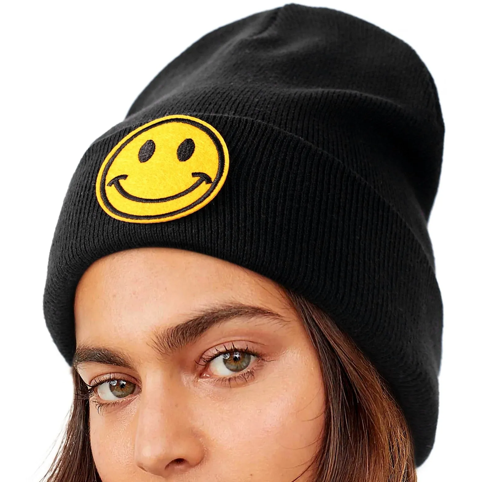 Smiley Face Cuffed Beanie Hats