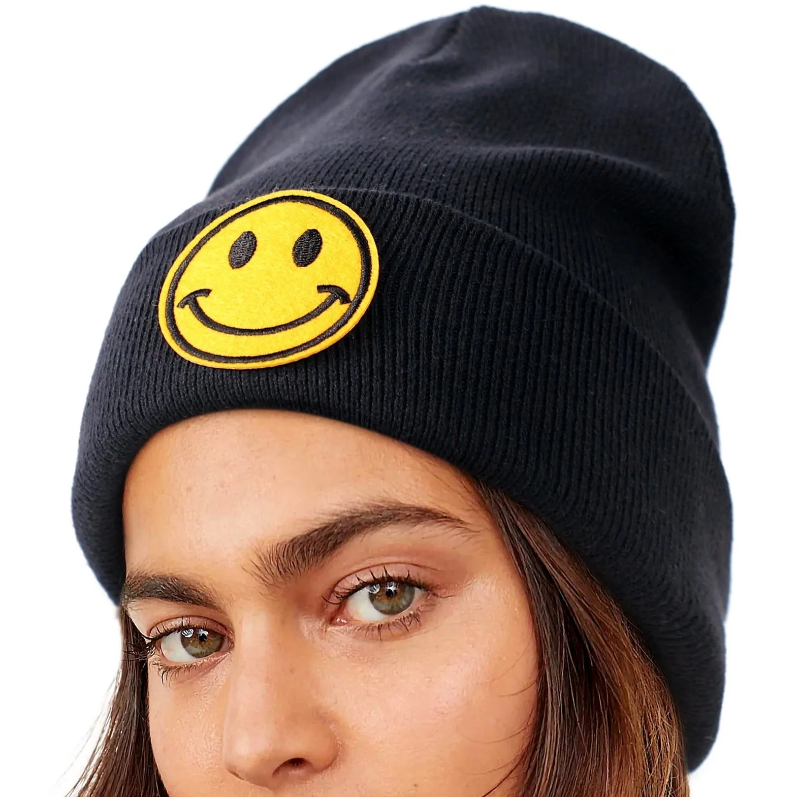 Smiley Face Cuffed Beanie Hats