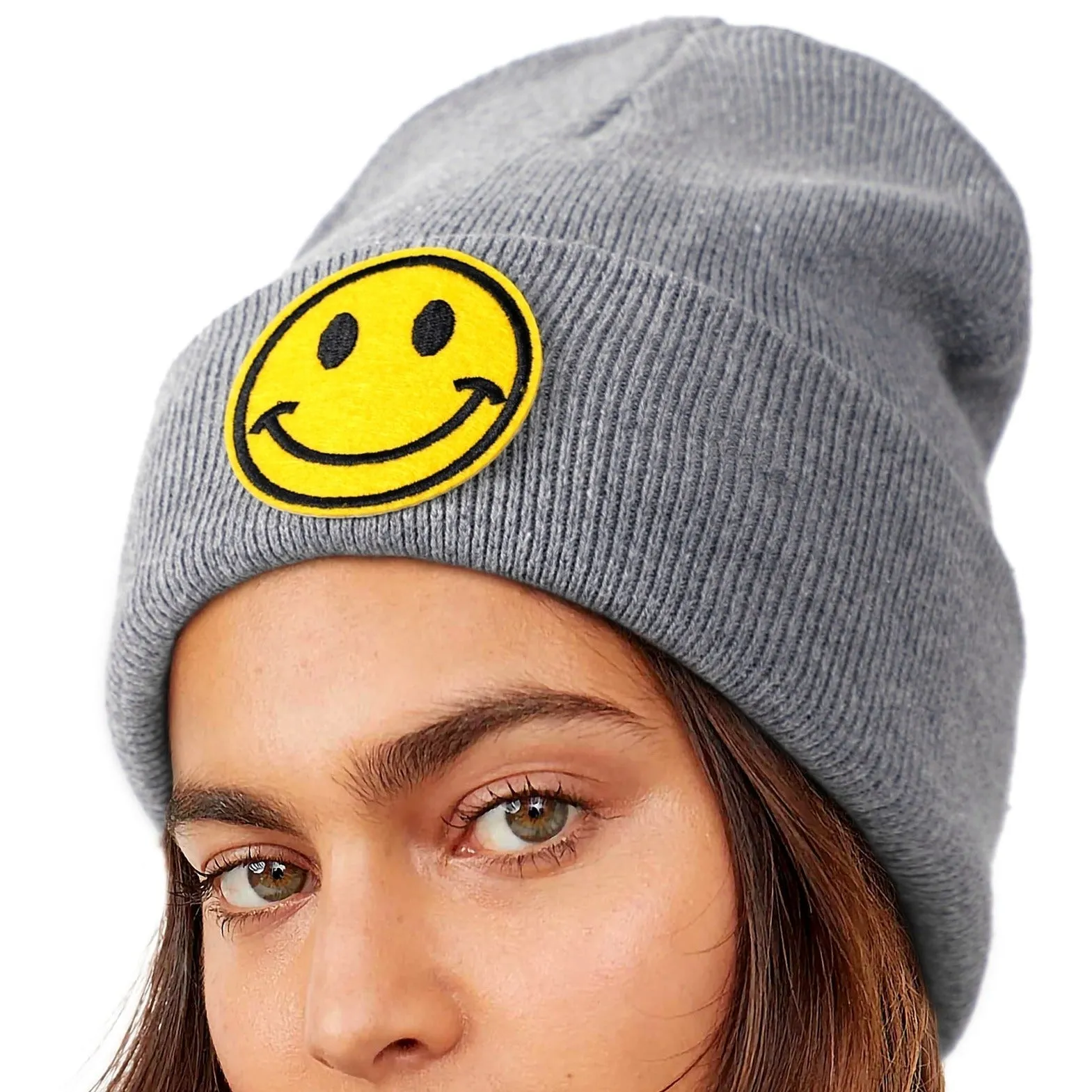 Smiley Face Cuffed Beanie Hats