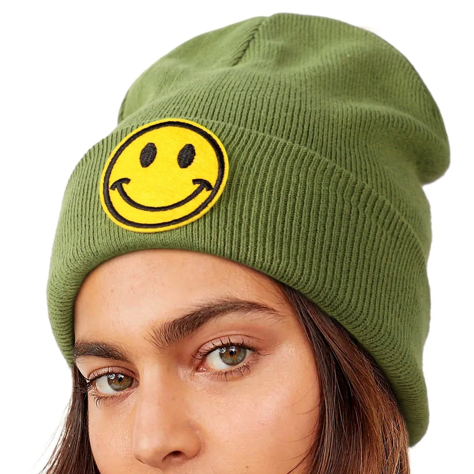 Smiley Face Cuffed Beanie Hats