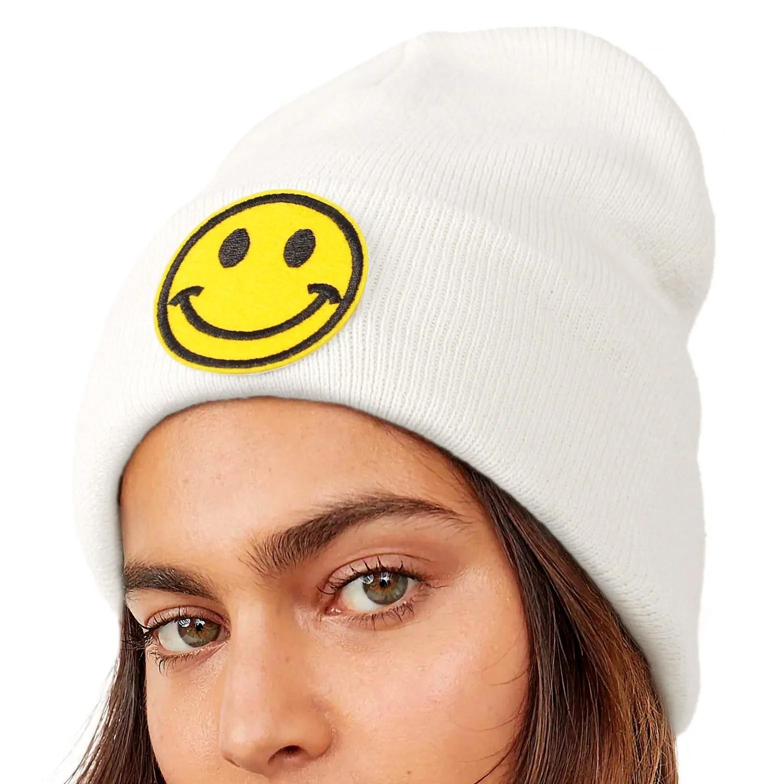 Smiley Face Cuffed Beanie Hats