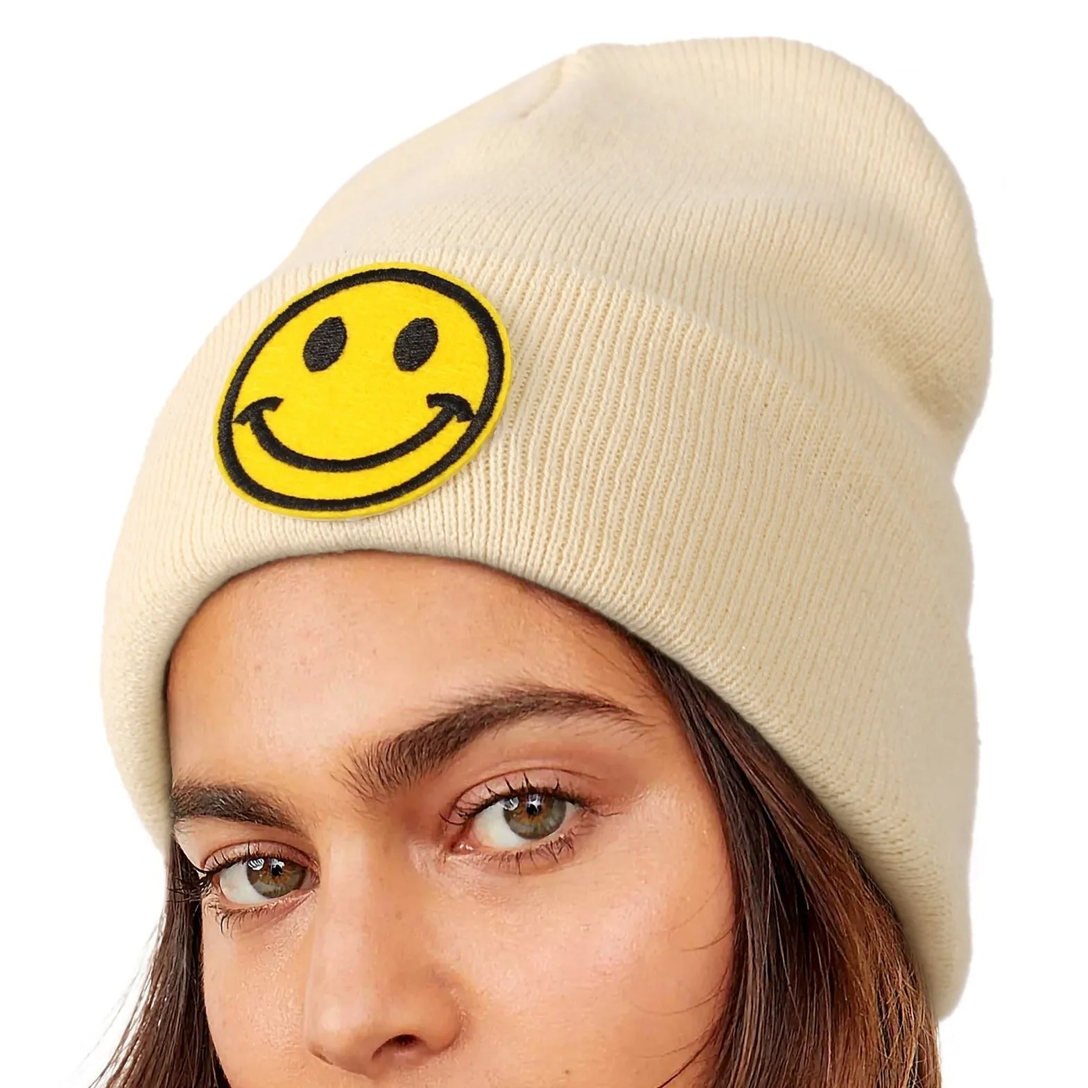 Smiley Face Cuffed Beanie Hats