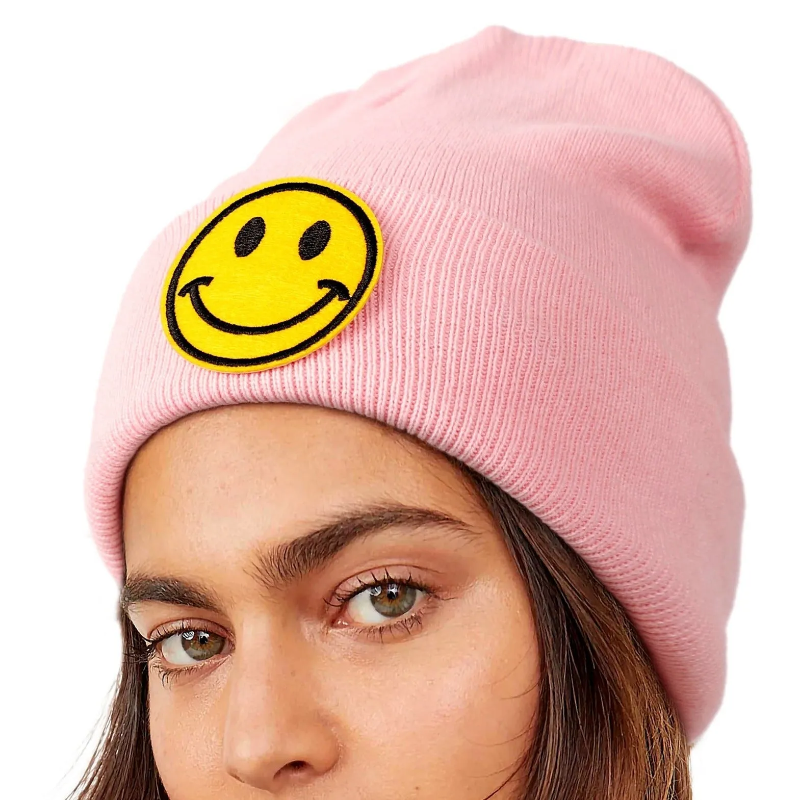 Smiley Face Cuffed Beanie Hats