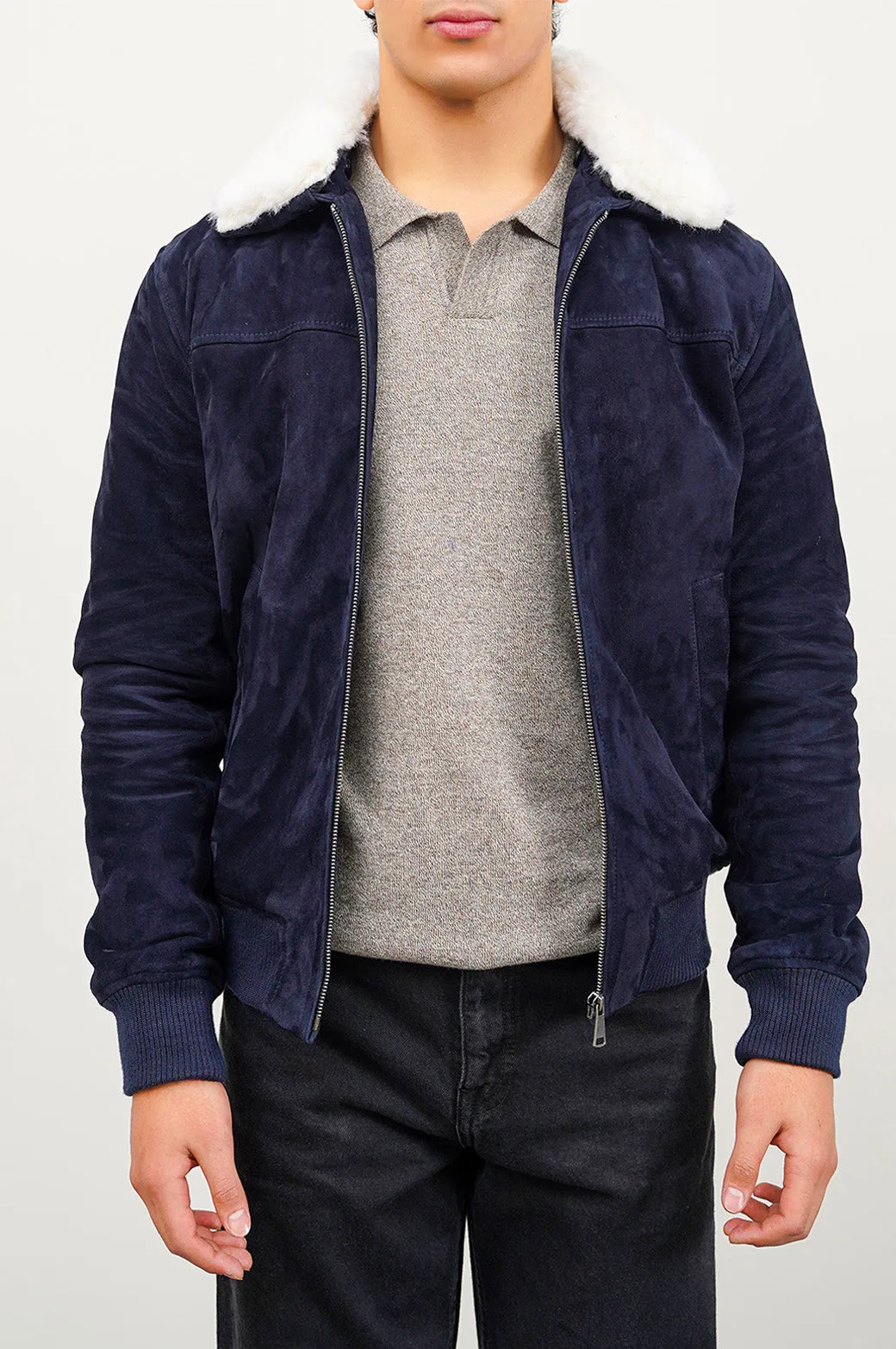 SUEDE JACKET WITH LAMB WOOL